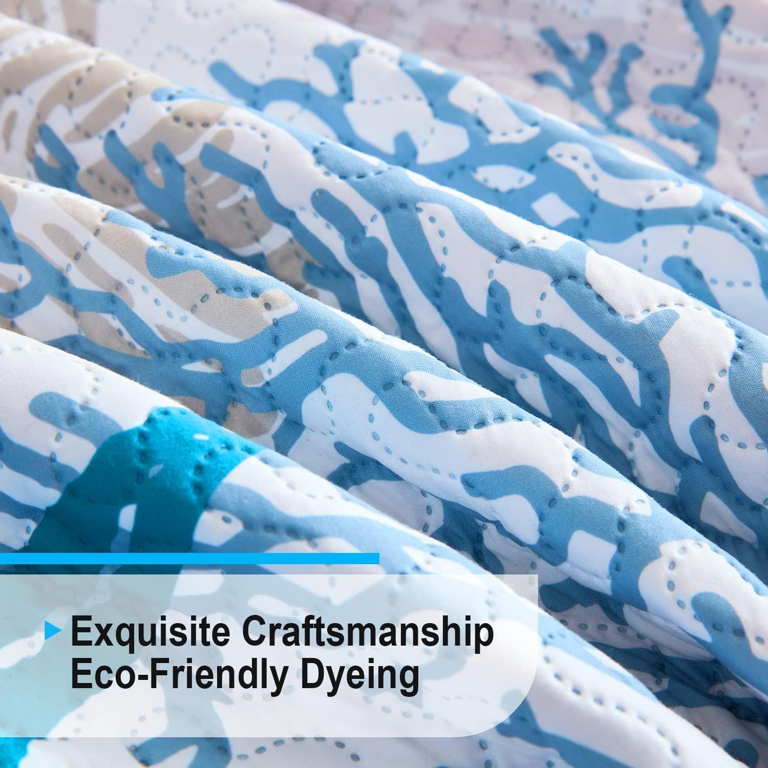 Tritard 3-Piece Coastal Quilt Set Full/Queen Size - Reversible Microfiber Bedding with 2 Shams | Soft Lightweight Beach Quilt | Nautical Bedspread Coverlet for Summer & All Seasons | 90''x96'' | Perfect for Beach House, Guest Room & Coastal-Themed Bedrooms (Style C1)