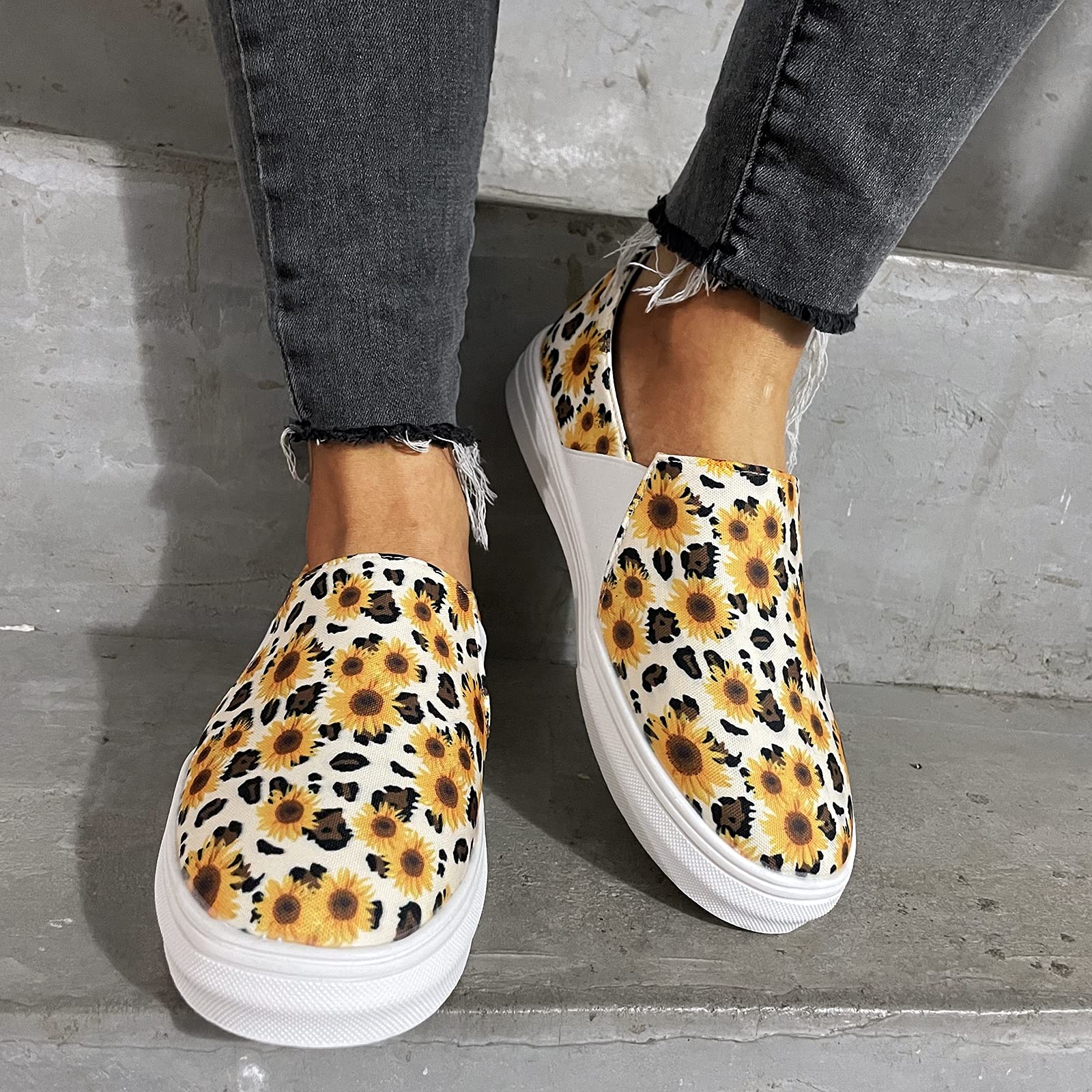 HHZY Women's Flats Shoes with Sunflower Pattern - Breathable Slip-On Loafers for Casual Walking, Beach & Garden | Yellow US9/EU40 | Fashionable Espadrilles for Women - Perfect for Summer Outings, Travel & Daily Wear