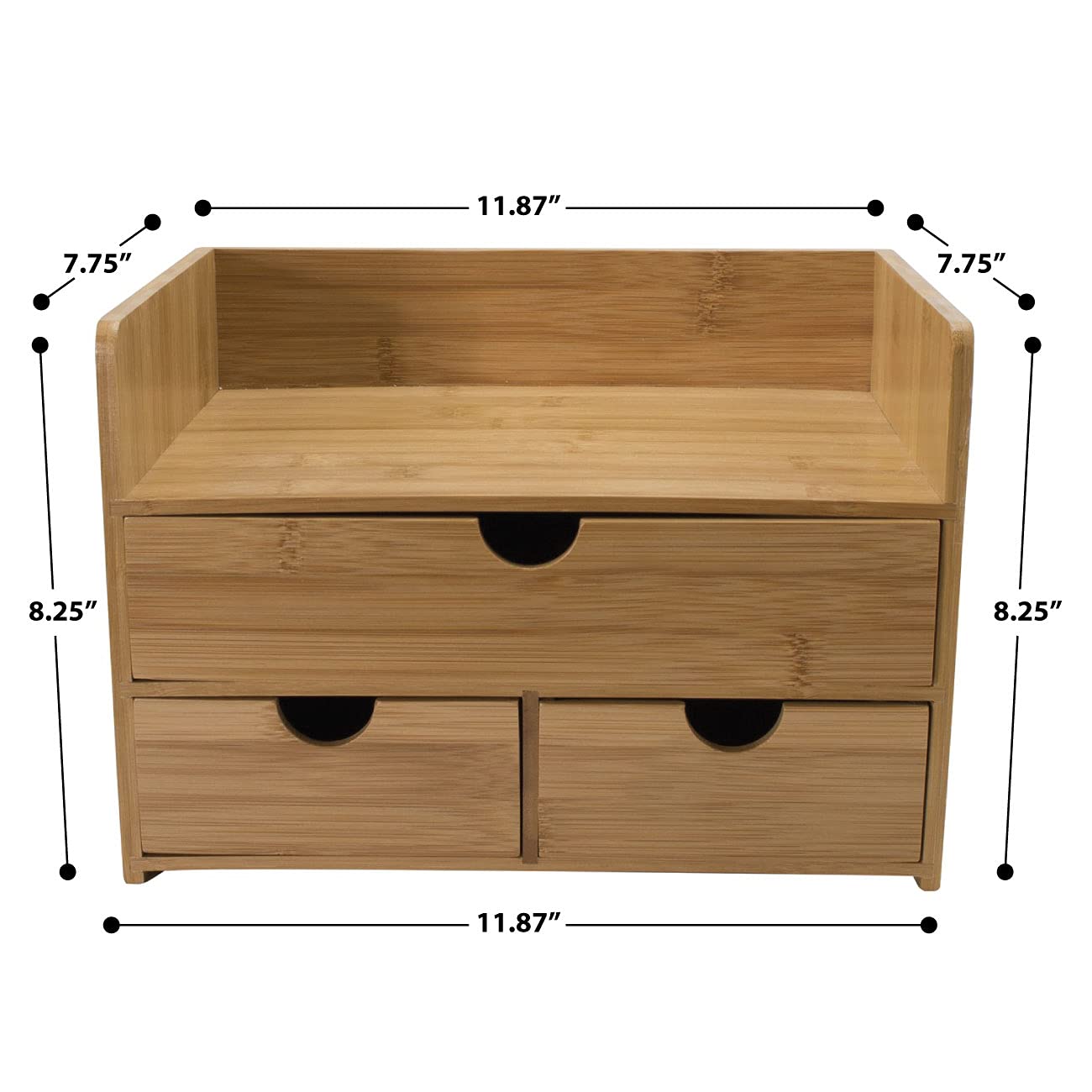 Sorbus 3-Tier Bamboo Desk Organizer with Drawers & Shelf - 100% Natural Bamboo Desktop Storage Box for Office, Makeup Vanity & Countertop Organization - Perfect for Pens, Cosmetics & Small Accessories - Fully Assembled
