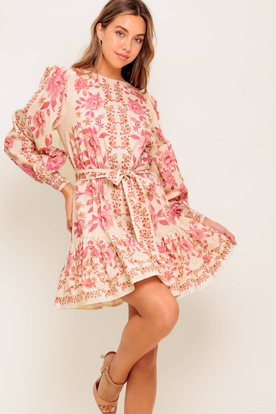 ALANNA Women's Pink Floral Printed Mini Dress - Summer Party, Date Night, Casual Outfit