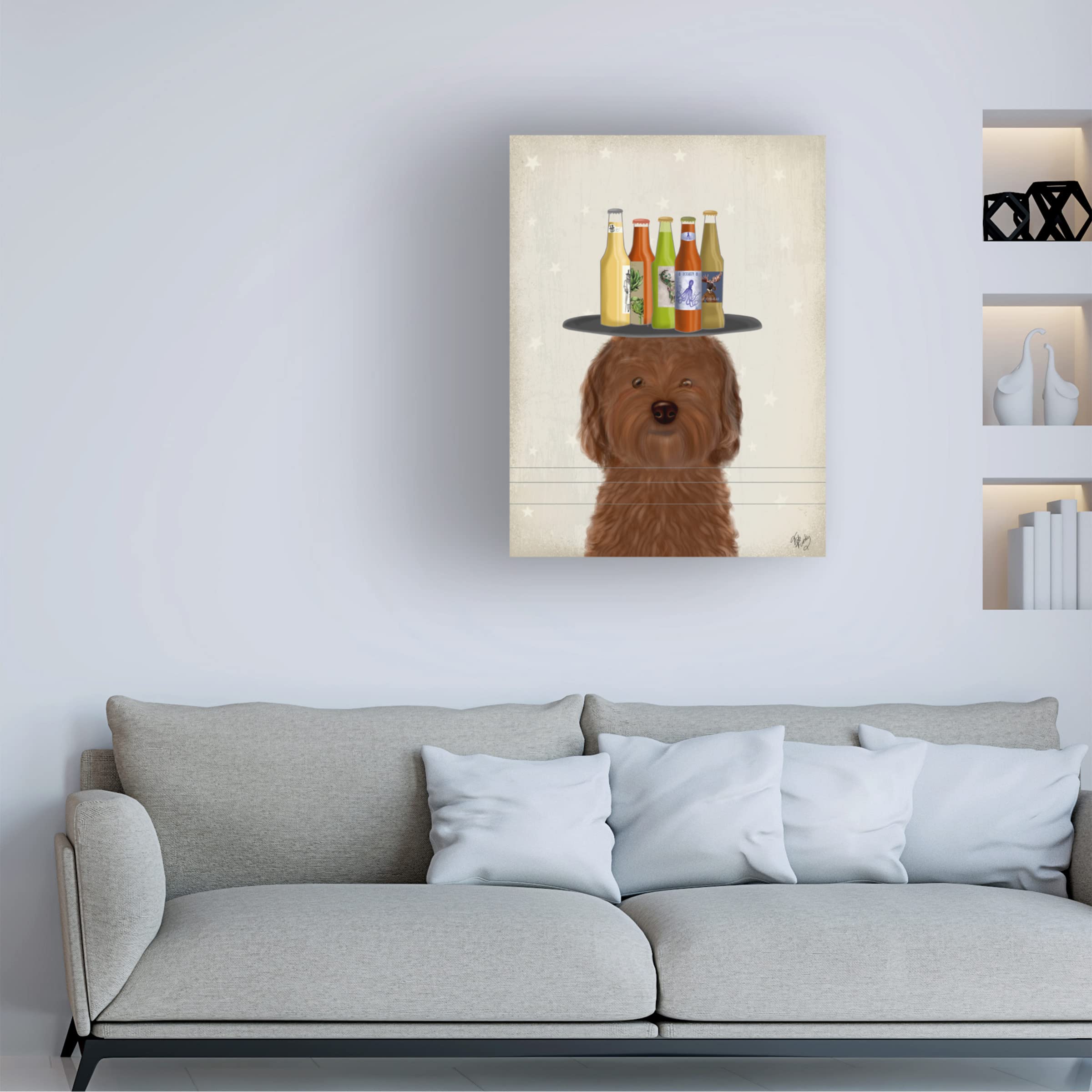 Labradoodle Brown Beer Lover Canvas Art Print by Fab Funky - Funny Dog & Beer Wall Decor for Man Cave, Bar, or Home Office