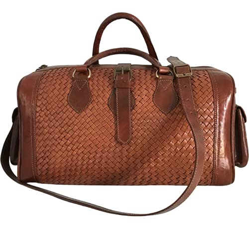 Premium Men's Woven Duffle Bag - Genuine Leather Weekender Travel Bag for Gym, Sports & Business Trips - Perfect Carry-On for Weekend Getaways & Workout Essentials