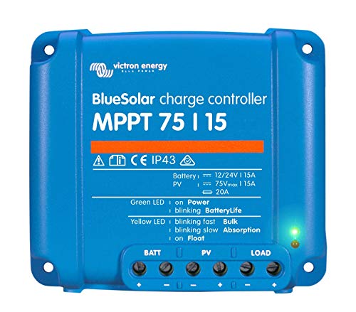 Victron Energy BlueSolar MPPT 75V 15A Solar Charge Controller for 12V/24V Batteries - Perfect for RV, Marine, Off-Grid Solar Power Systems