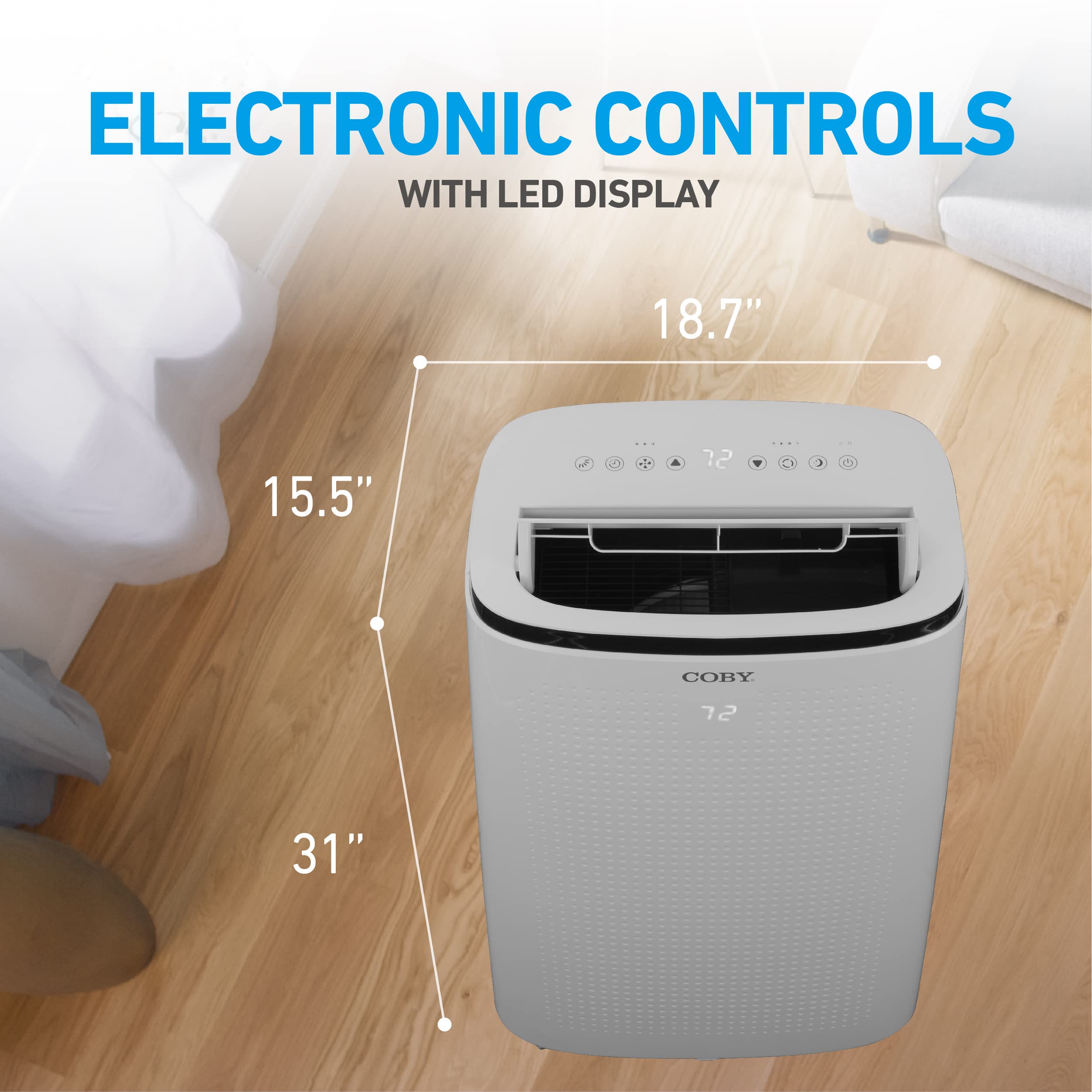 Coby CBPAC1080H 4-in-1 Portable Air Conditioner with Heater, Dehumidifier & Fan - 15,000 BTU Cooling & Heating - White - Perfect for Home, Office & Bedroom Use