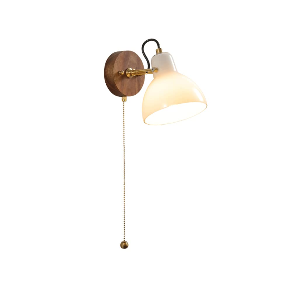 Handcrafted Walnut Wood Wall Sconce with Glass Shade - Adjustable Bedside Lamp with Switch for Bedroom, Living Room & Hallway - Vintage E14 Wall Light Fixture for Home, Restaurant & Office Decor