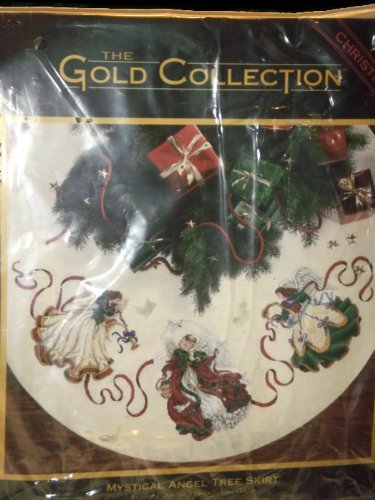 Dimensions Gold Collection Counted Cross Stitch Kit 8474 - Mystical Angel Christmas Tree Skirt for Holiday Decor | DIY Embroidery Craft Kit for Festive Home Decorations
