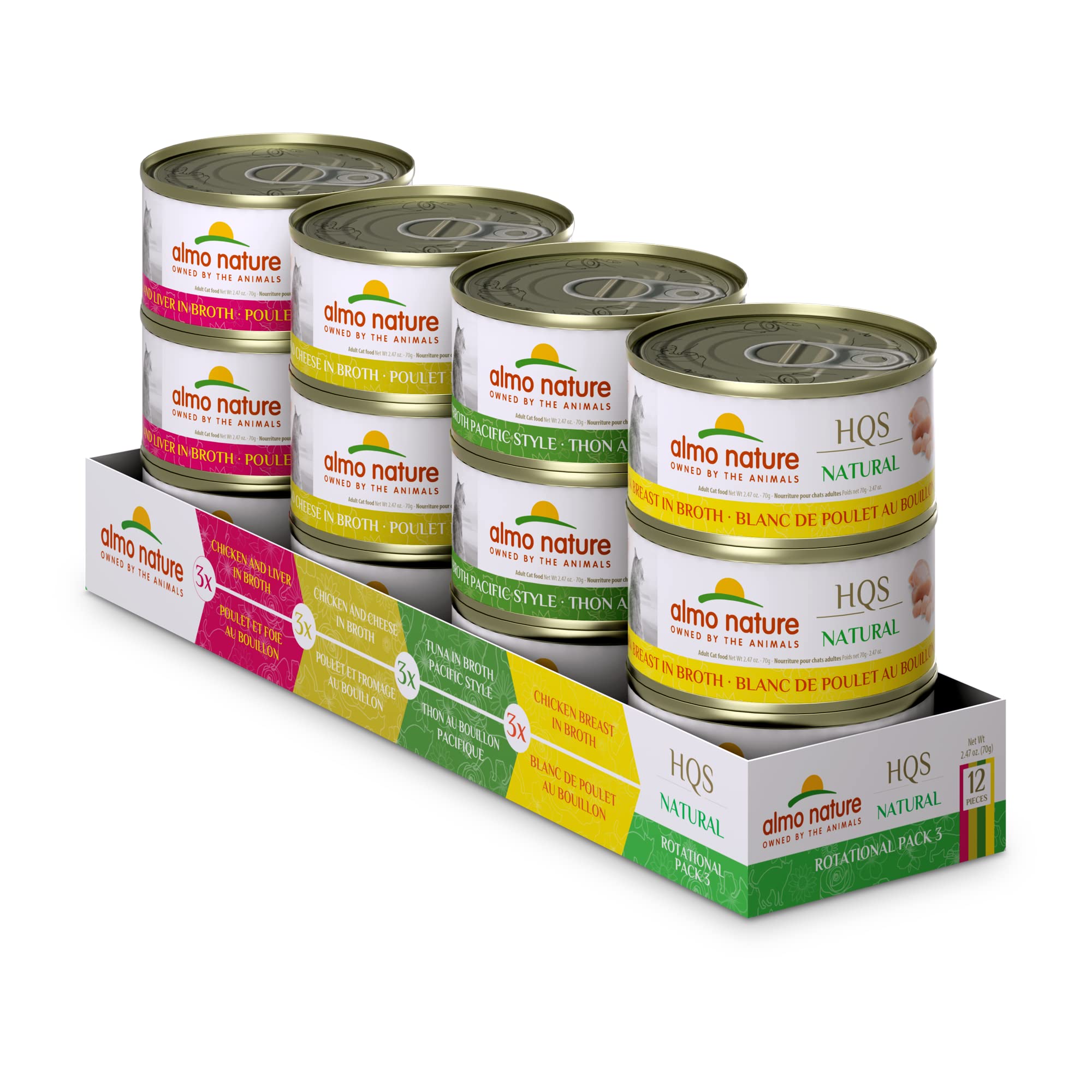 Almo Nature HQS Natural Grain-Free Cat Food Variety Pack - 24 Cans (Pacific Tuna, Chicken & Cheese, Chicken Breast, Chicken & Liver) | Additive-Free Wet Food for Adult Cats | Perfect for Mealtime, Travel & Picky Eaters