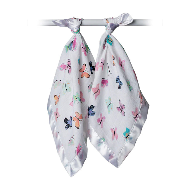 Lulujo 2-Pack Muslin Cotton Security Blankets for Babies - Soft Butterfly Design, Perfect for Nursery, Travel & Comforting Infants