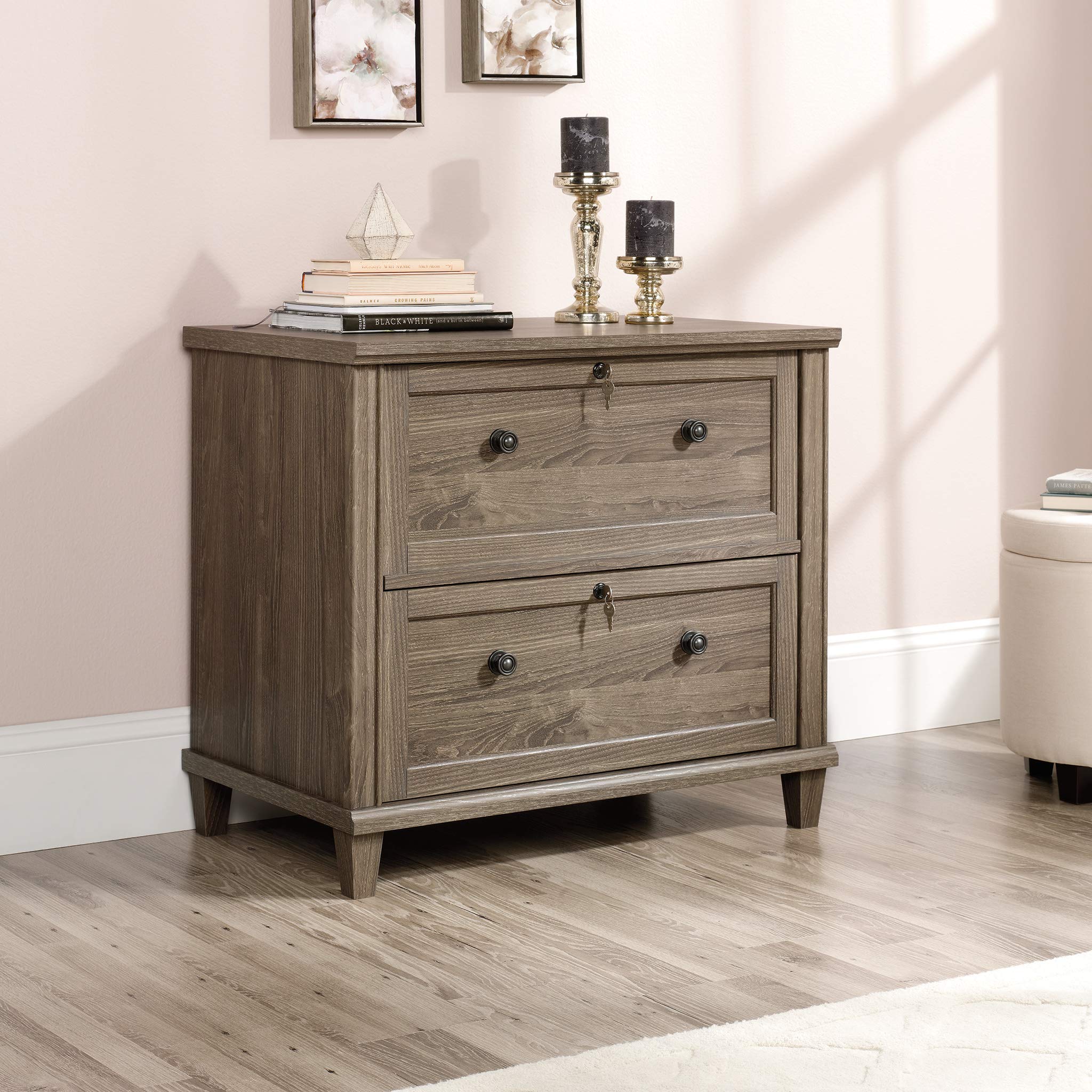 Sauder Hammond 2-Drawer Lateral File Cabinet with Lock - Home Office Storage Solution in Emery Oak Finish | Perfect for Organizing Documents & Office Supplies
