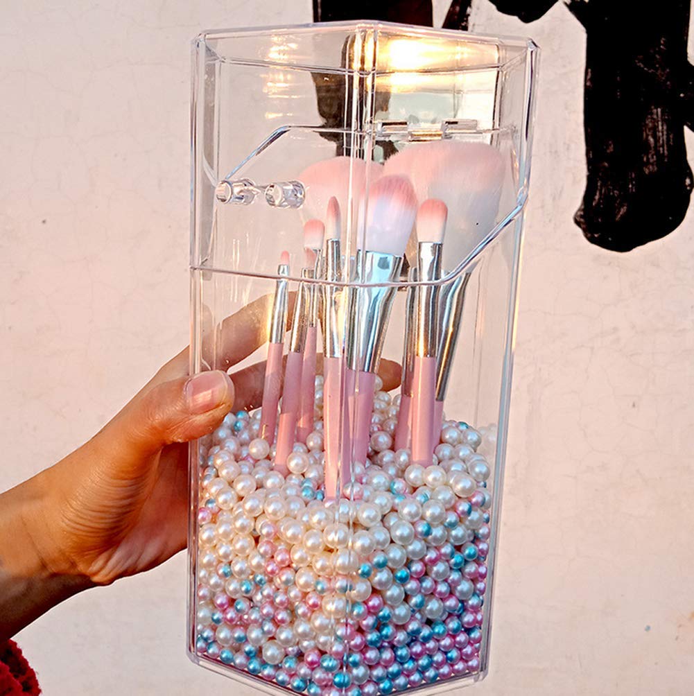 1PC Clear Acrylic Makeup Brush Holder with Lid - Waterproof Cosmetic Brush Organizer & Storage Display Case for Vanity, Dressing Table, Bathroom Countertop - Perfect for Travel & Home Makeup Organization