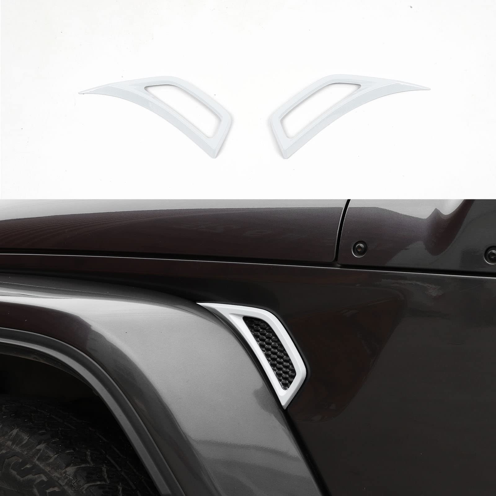 Jeep Wrangler JL JLU & Gladiator JT Side Fender Vent Decal Trim Cover - RT-TCZ White Exterior Accessories (2-Piece Set) | 2018-2024 Models | Off-Road Style Upgrade & Protection