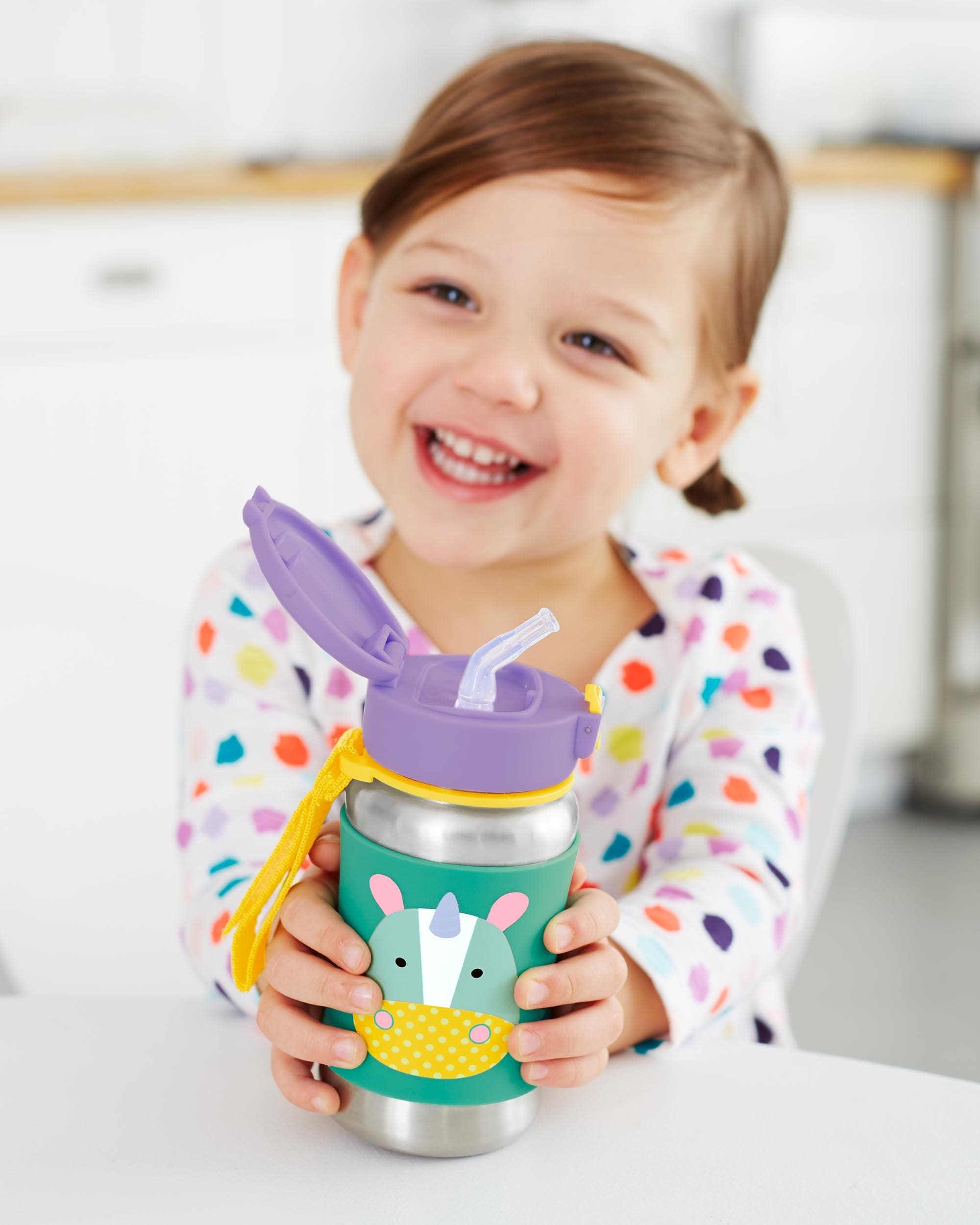 Skip Hop Zoo Stainless Steel Straw Bottle - Insulated Kids Water Bottle with Leak-Proof Lid, BPA-Free & Eco-Friendly - Perfect for School, Travel & Outdoor Activities