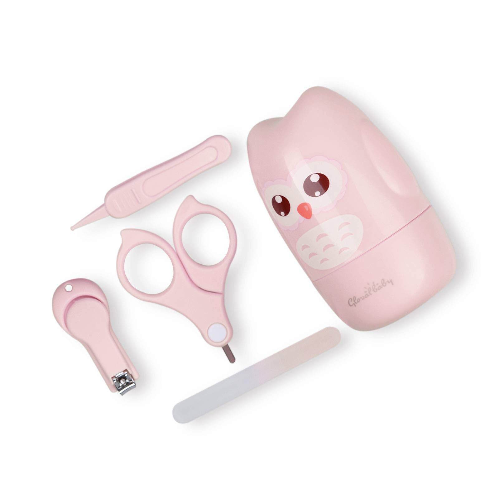 Baby Nail Care Kit with Owl Case - Clipper, Scissor & File for Newborns | Mother's Day Gift (Pink)