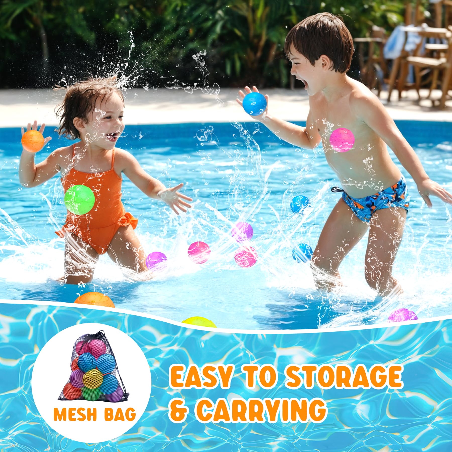**Eco-Friendly Reusable Water Balloons for Kids - Quick Fill Self-Sealing Splash Balls with Mesh Bag - Fun Summer Pool & Beach Toys for Boys & Girls Ages 3-12 (12 Pack) - Perfect for Outdoor Water Fights, Birthday Parties & Backyard Games**