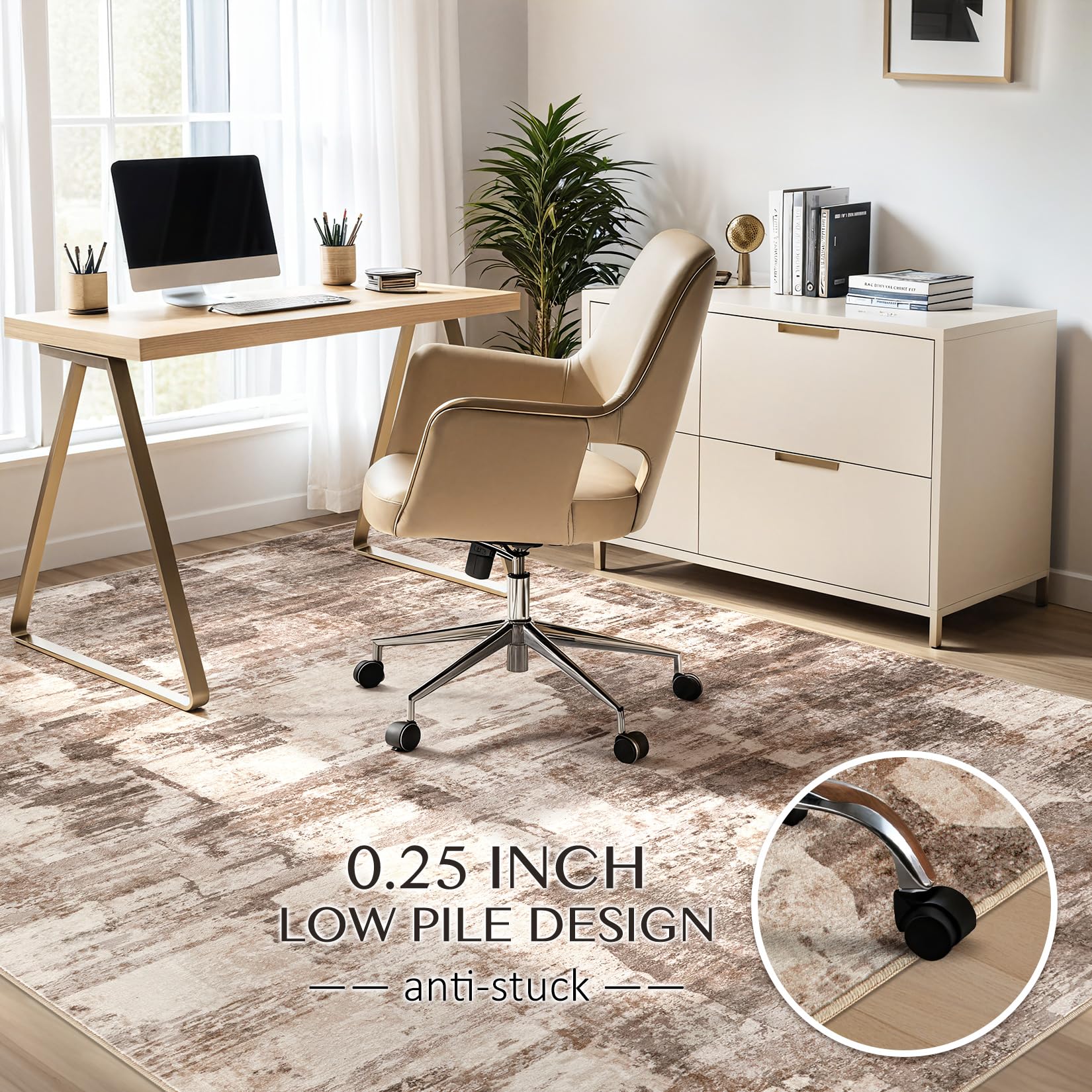 10x14 Abstract Modern Washable Area Rug - Soft Thin Neutral Brown Carpet for Living Room, Bedroom, Dining Table, Home Office, Playroom & Nursery - Perfect for Contemporary Home Decor & High Traffic Areas