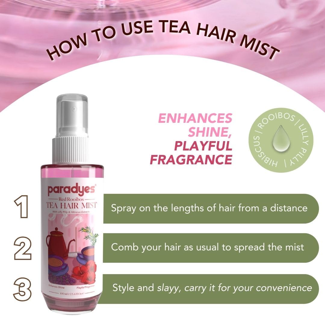 Paradyes Red Roobios Tea Aerosol Hair Perfume - Intense Hydration & Calming Scent for All Hair Types | Unisex Hair Mist (100ml) | Perfect for Daily Use, Travel & Special Occasions