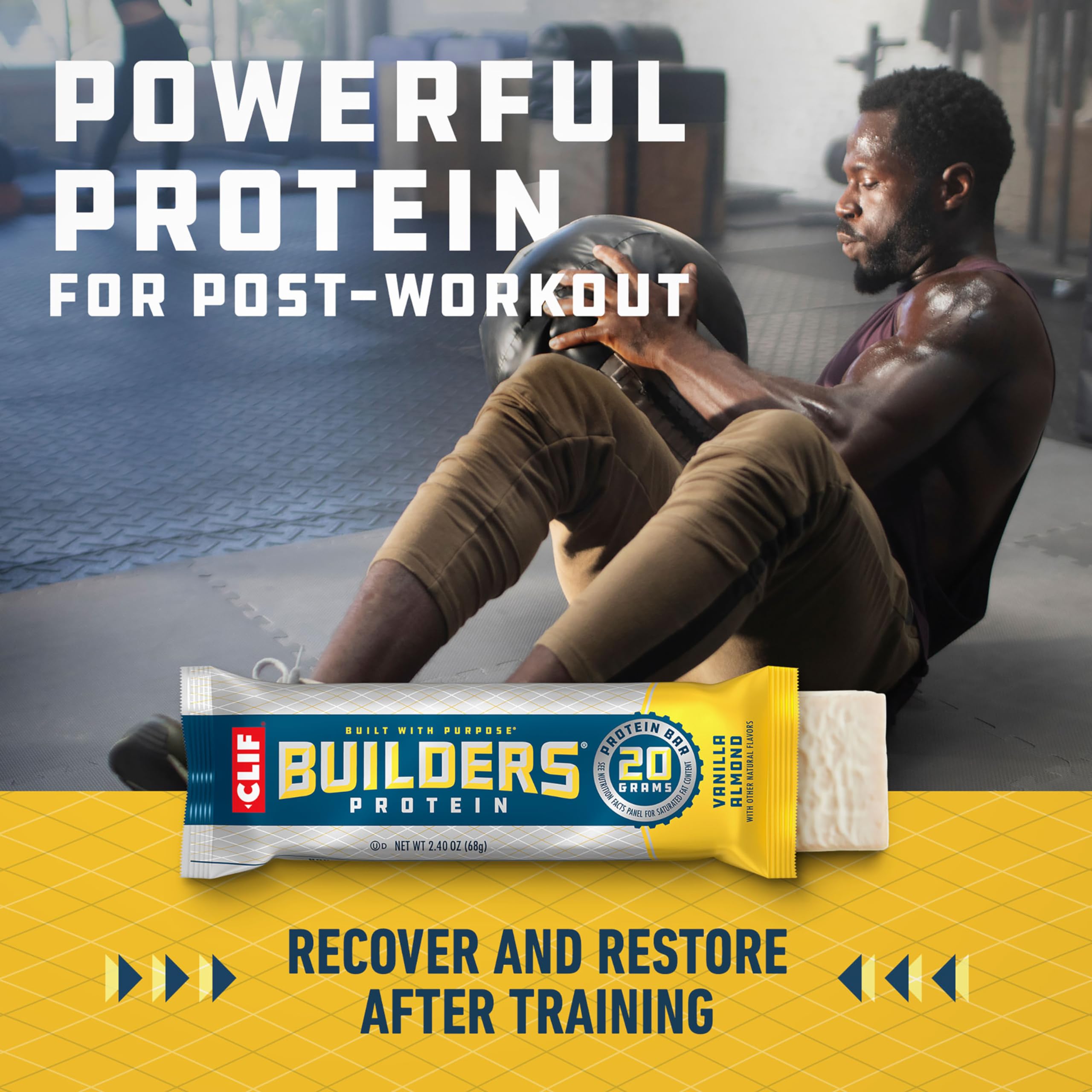 CLIF Builders Protein Bars - Vanilla Almond Flavor, 20g Plant-Based Protein, Gluten Free, Non-GMO, Low Glycemic - 2.4oz (12 Pack) - Perfect for Post-Workout Recovery, Hiking Snacks & On-the-Go Nutrition