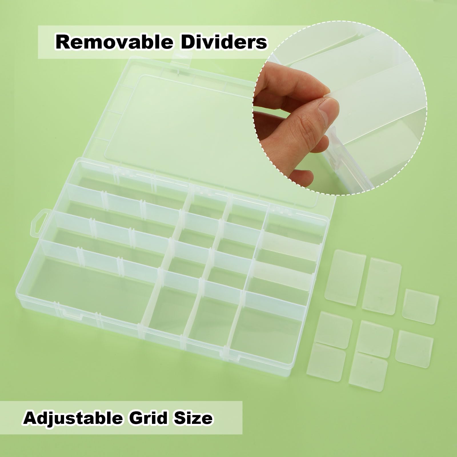 4-Pack Large 24-Grid Plastic Organizer Box with Adjustable Dividers - Clear Storage Container for Fishing Tackle, DIY Crafts, Beads, Jewelry & Office Supplies - Perfect for Art Projects, Home Organization & Travel Accessories