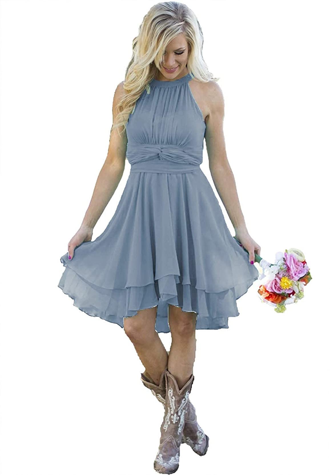 ANGELWARDROBE Women's Short Knee-Length Chiffon Bridesmaid Dress - Country Style Formal Wedding Guest Gown for Parties, Rehearsal Dinners & Special Occasions