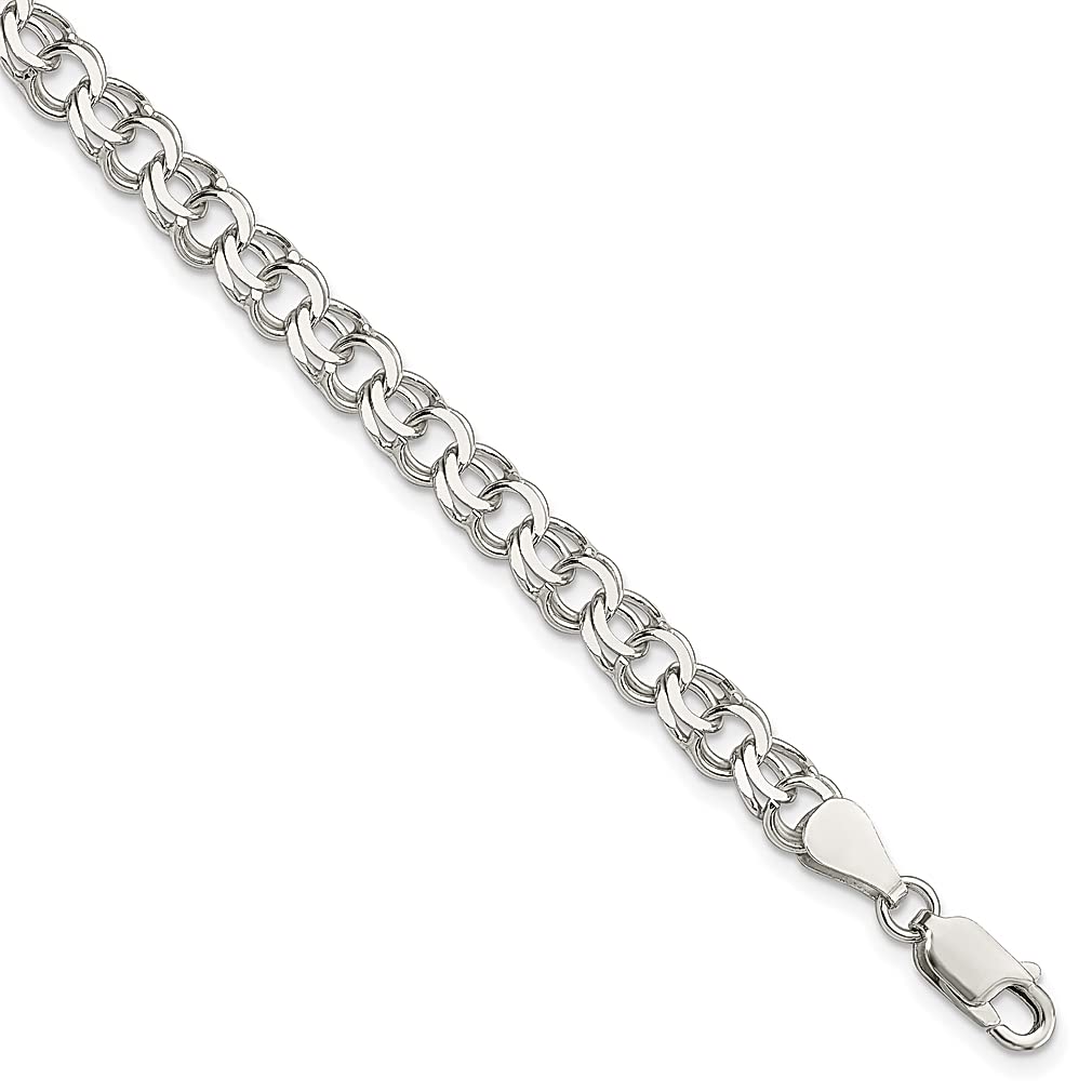 925 Sterling Silver 6mm Double Link Charm Bracelet for Women - Elegant Fine Jewelry Gift for Her - Perfect for Birthday, Anniversary & Special Occasions