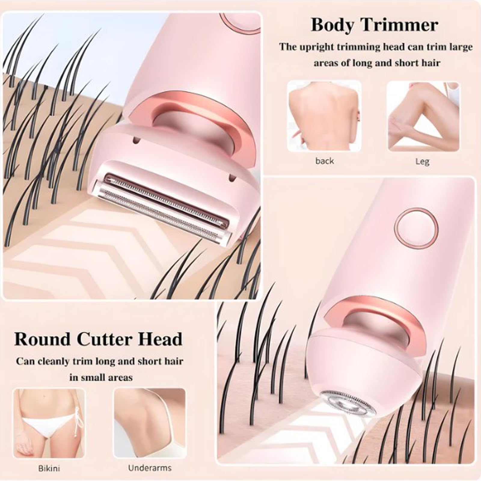 Beautibloom 2-in-1 Electric Shaver & Bikini Trimmer for Women - Rechargeable Cordless Razor for Face, Body, Legs, Underarms & Bikini Area - Pink Elegance Design | Perfect for Travel, Gym & Daily Grooming