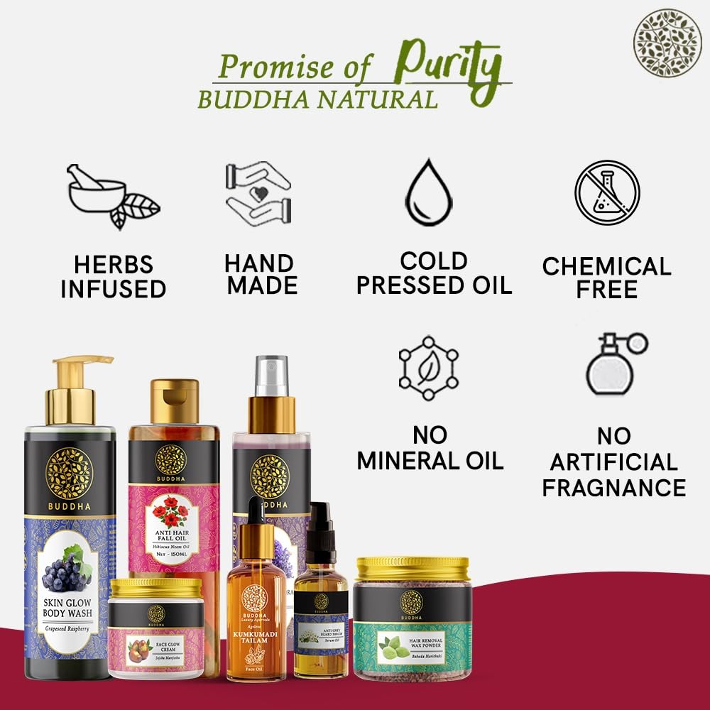 Buddha Natural Hair Oil for Early Greying & Hair Growth with Neem Comb - Ayurvedic Treatment for Premature Gray Hair & Scalp Care - Includes Ergonomic Handle Neem Wood Comb for Daily Hair Care Routine