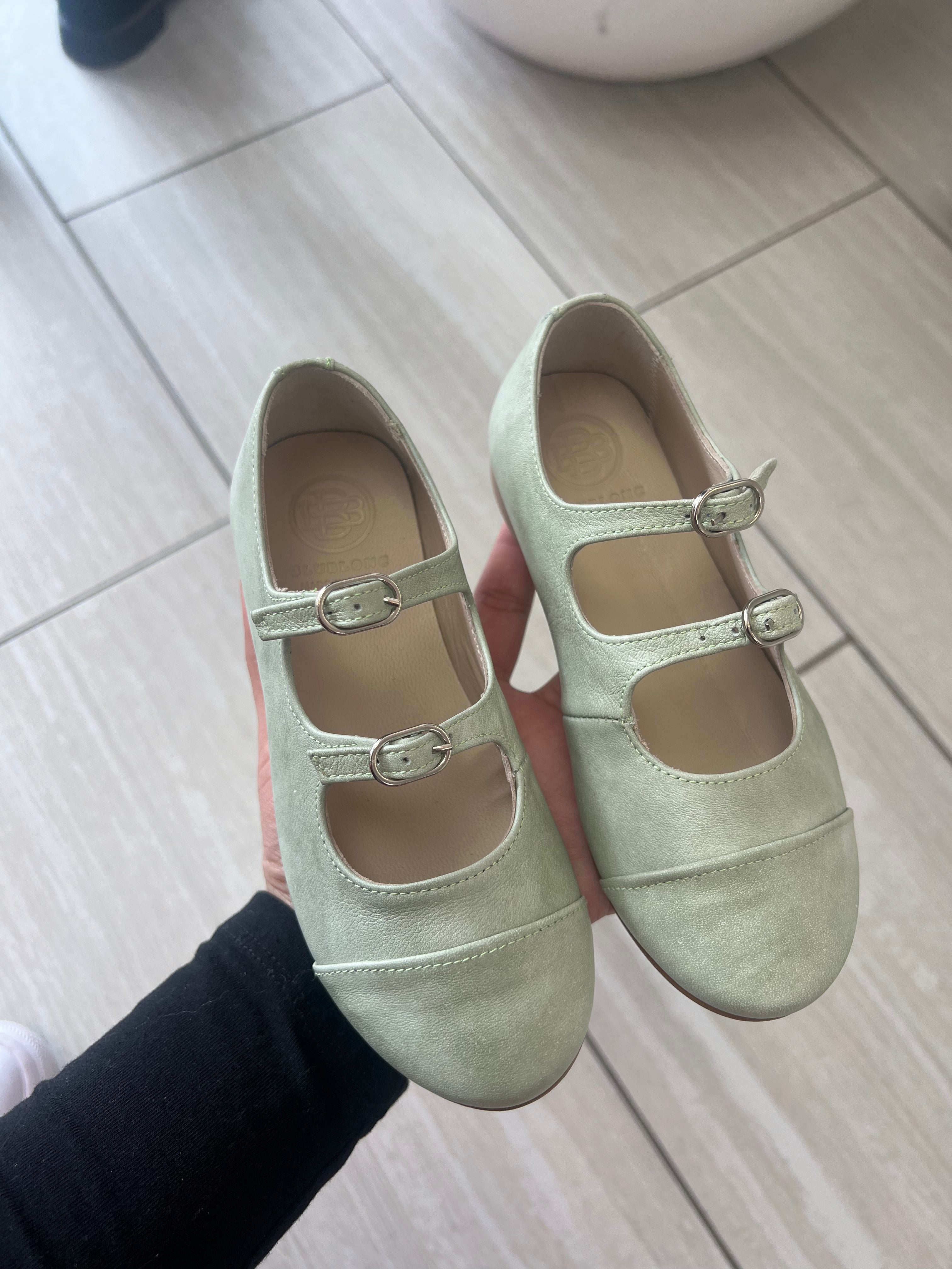 Blublonc Mint Brushed Buckle Mary Jane Shoes for Women - Comfortable & Stylish Flat Pumps - Perfect for Office, Wedding, and Casual Outfits