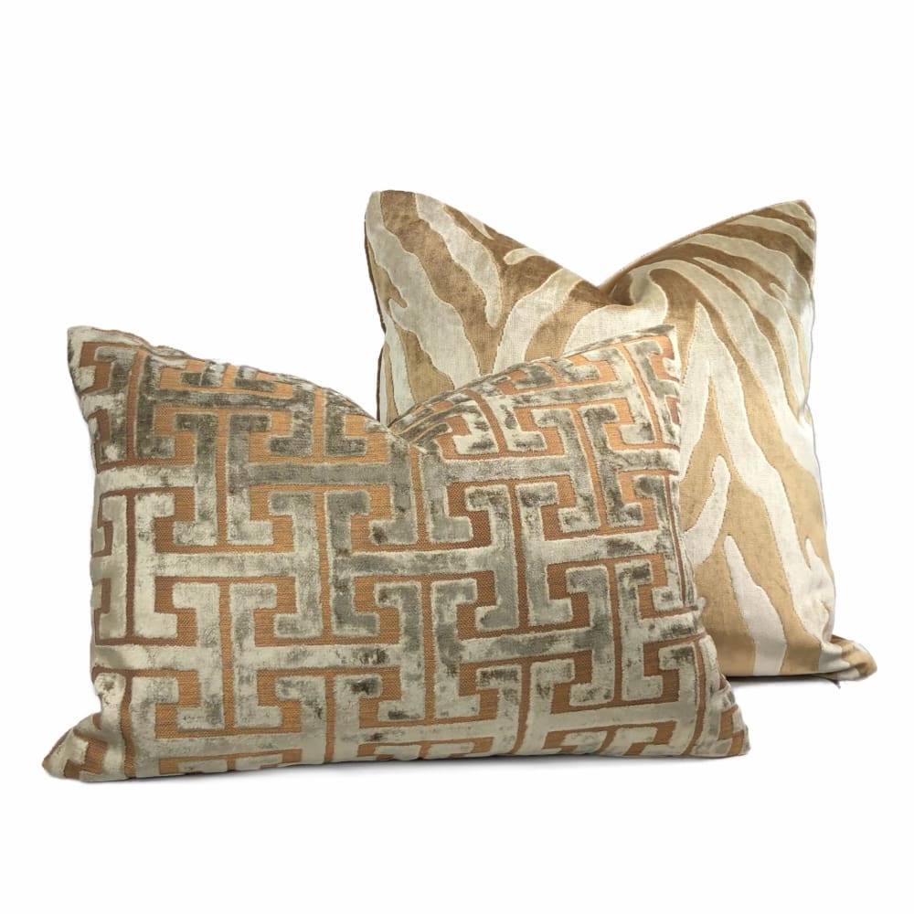 Brown & Cream Animal Stripe Velvet Pillow Cover - Soft Decorative Throw Pillow Case for Sofa, Bed, Couch - Home Decor Accent for Living Room, Bedroom