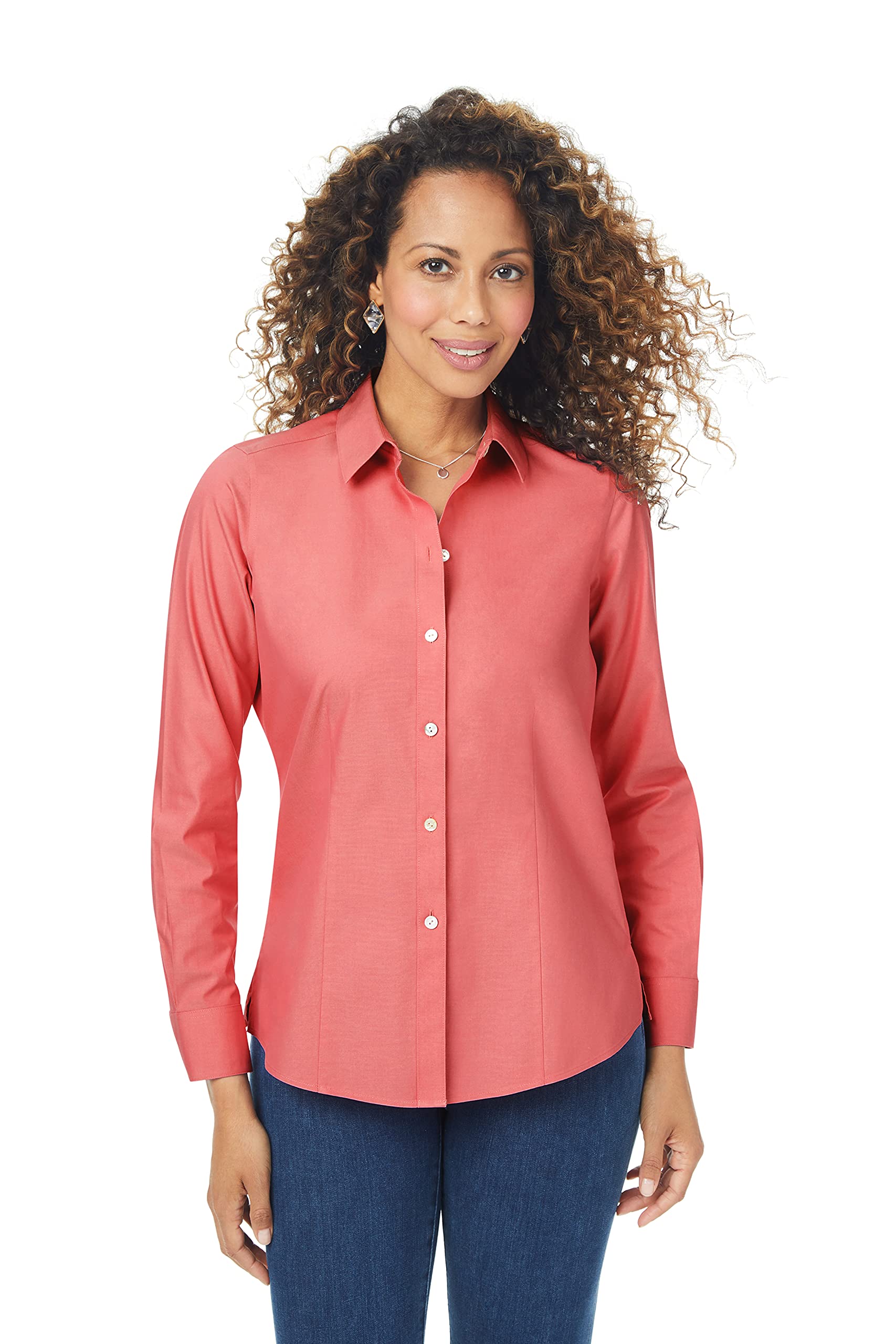 Foxcroft Women's Dianna Non-Iron Long Sleeve Shirt - Wrinkle-Free Comfort for Work, Travel & Everyday Wear