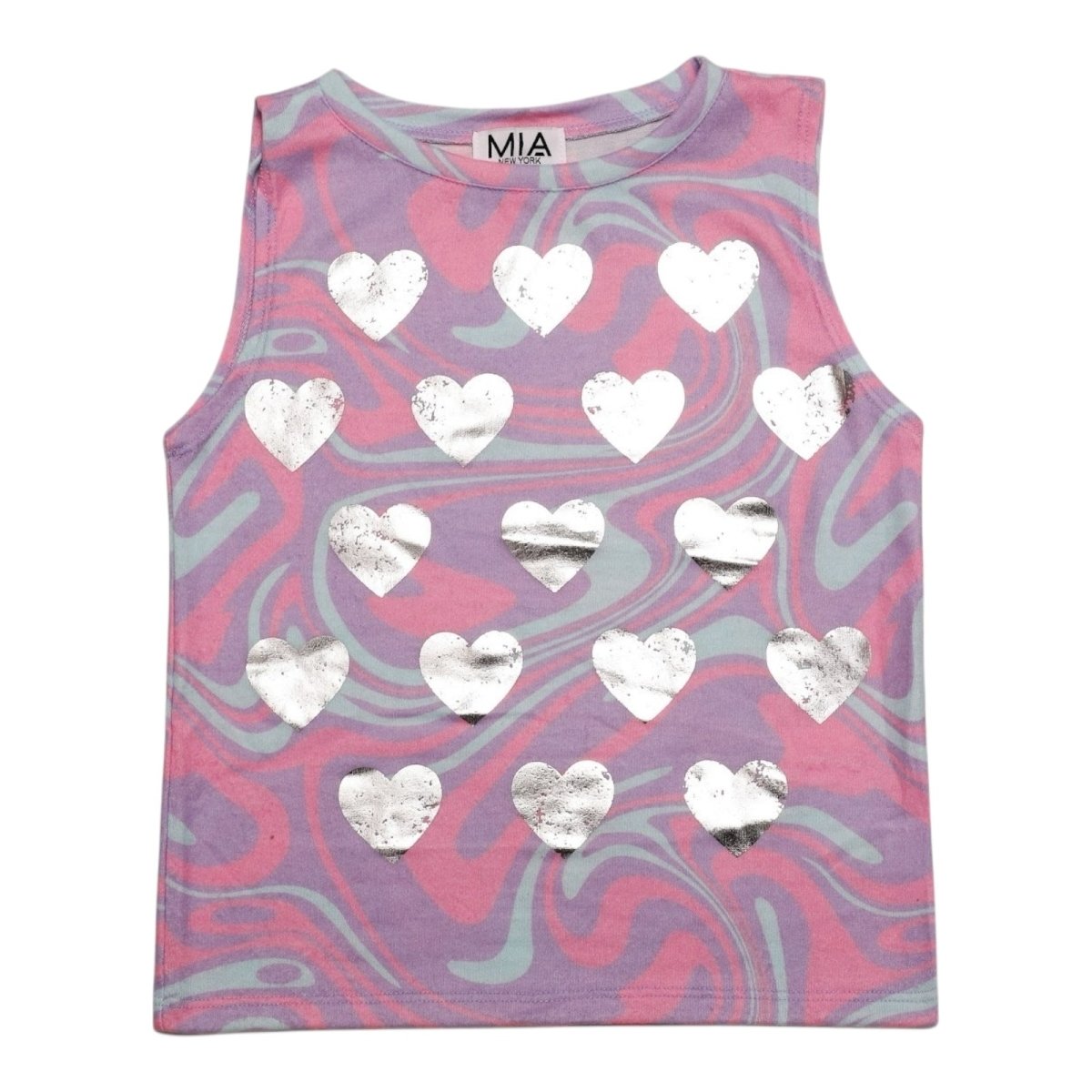 Stylish Metallic Hearts Swirl Hachi Tank Top for Women - Trendy Summer Casual Wear, Perfect for Beach, Gym & Everyday Outfits