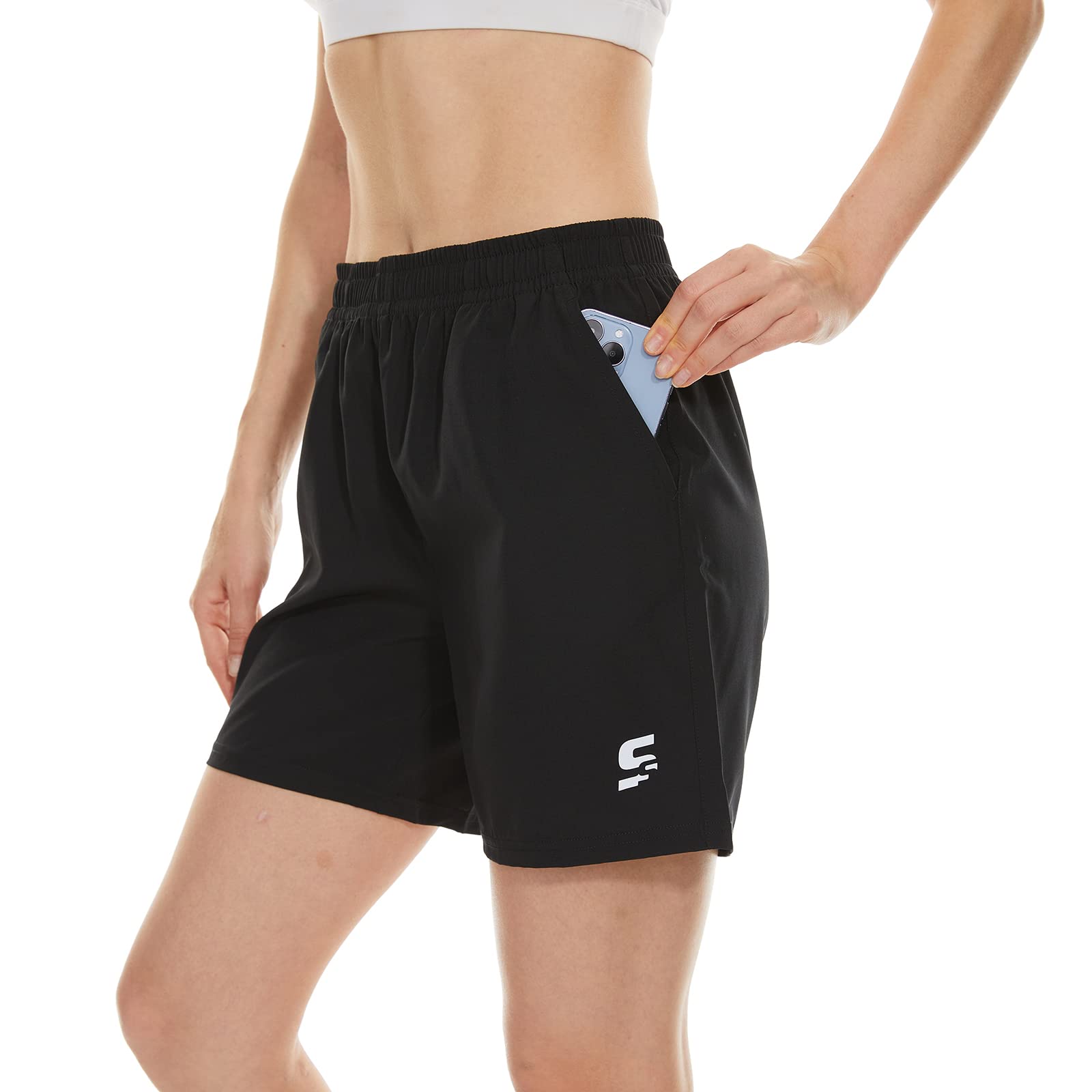 SS COLOR FISH Women's Running Shorts with Zipper Pockets - Quick Dry Athletic Gym Workout Shorts for Jogging, Yoga & Fitness Training