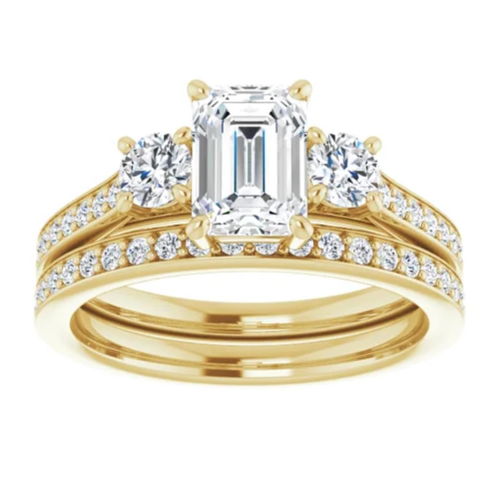 10K/14K/18K Solid Gold Handmade Emerald Cut Moissanite Engagement Ring - 1CT to 4CT Solitaire Wedding Ring Set for Women, Anniversary & Proposal Gift (1CT, Yellow Gold) - Perfect for Bridal Jewelry, Valentine's Day & Romantic Occasions