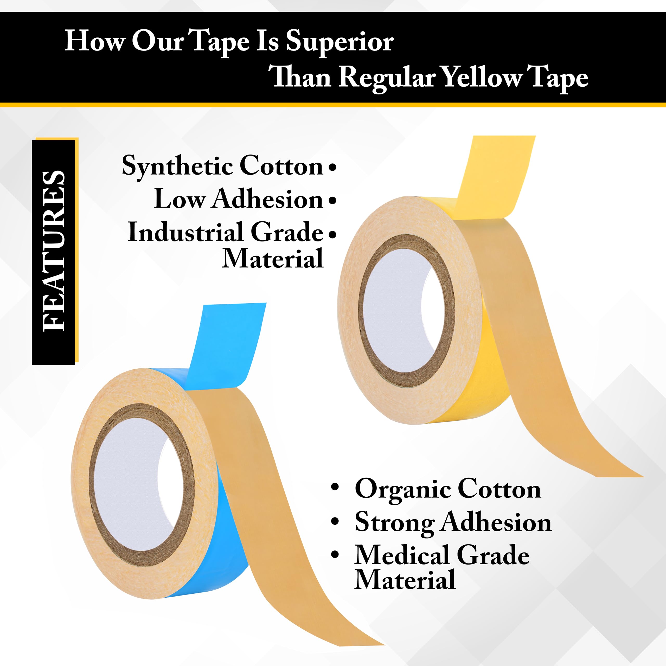 Woolip German Brown Wig Tape - Ultra Strong Hold Hair Patch Tape, 1 Inch Cotton Double Sided Waterproof for Wigs & Hairpieces (Blue/Yellow, 5M Pack) | Perfect for Cosplay, Theater & Daily Wear