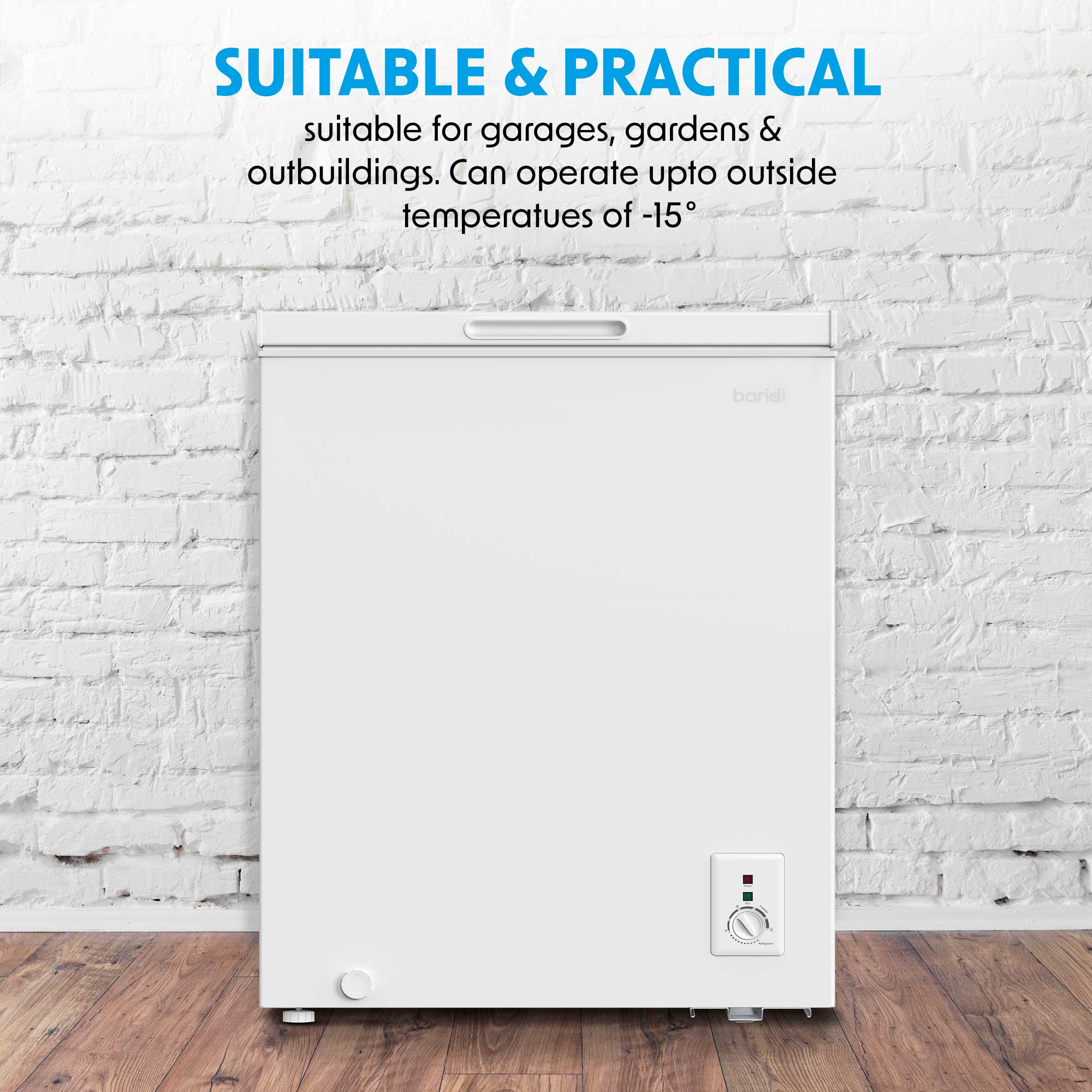 Baridi 5.0 cu ft Freestanding Chest Freezer - 142L Capacity, Adjustable Thermostat, Energy Efficient White Freezer for Home, Garage & Basement - Perfect for Bulk Food Storage & Meal Prep