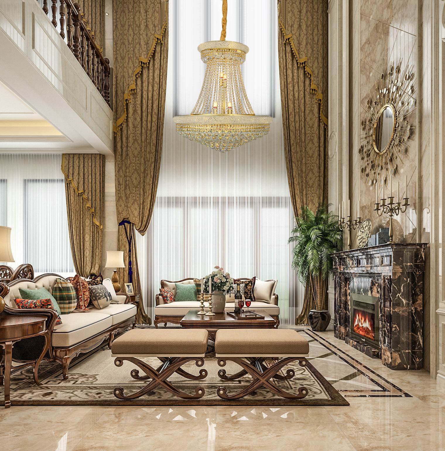 Luxury 20-Light Gold Crystal Chandelier - Empire Style Ceiling Hanging Light Fixture with Crystal Pendants for Living Room, Dining Room & Staircase (32 Inches, Gold Finish) | Perfect for Elegant Home Decor, Wedding Venues & Luxury Hotel Lighting