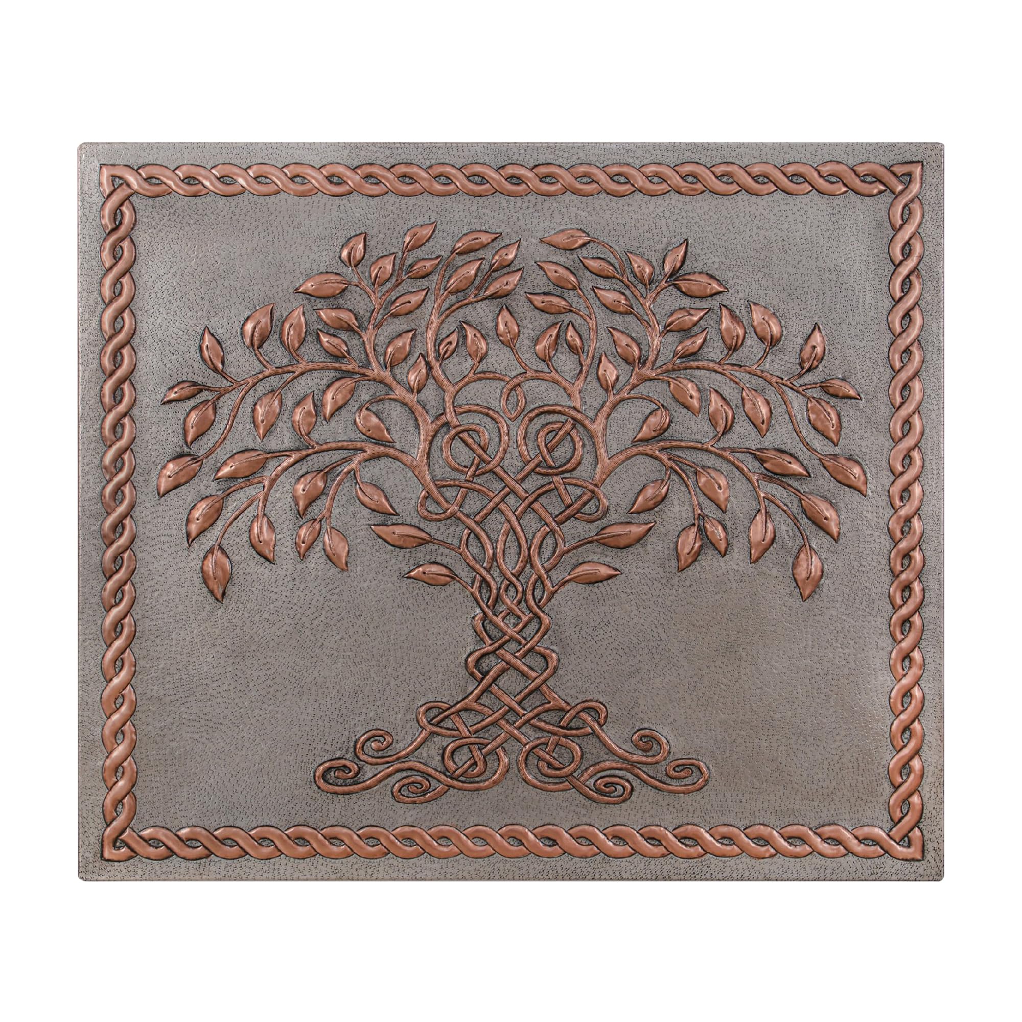 Handmade Celtic Tree of Life Copper Kitchen Backsplash Tile with Knot Border - Custom Indoor Outdoor Wall Decor for Kitchen, Bathroom & Patio (Gray & Copper)