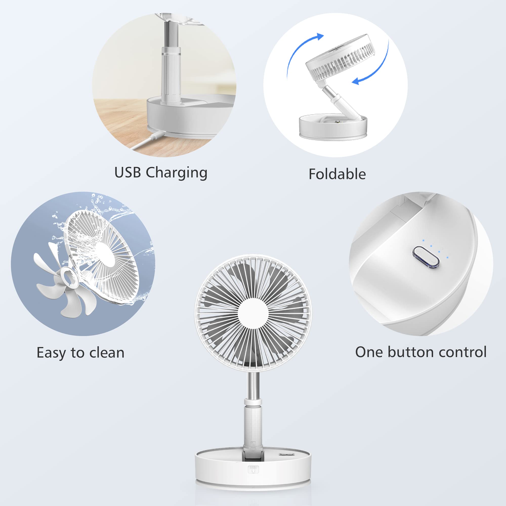 Rechargeable 7200mAh Cordless Foldable Portable Fan - Remote Control Oscillating Desk/Floor Standing Fan with USB Charging | Perfect for Bedroom, Office, Travel, Camping & Outdoor Use