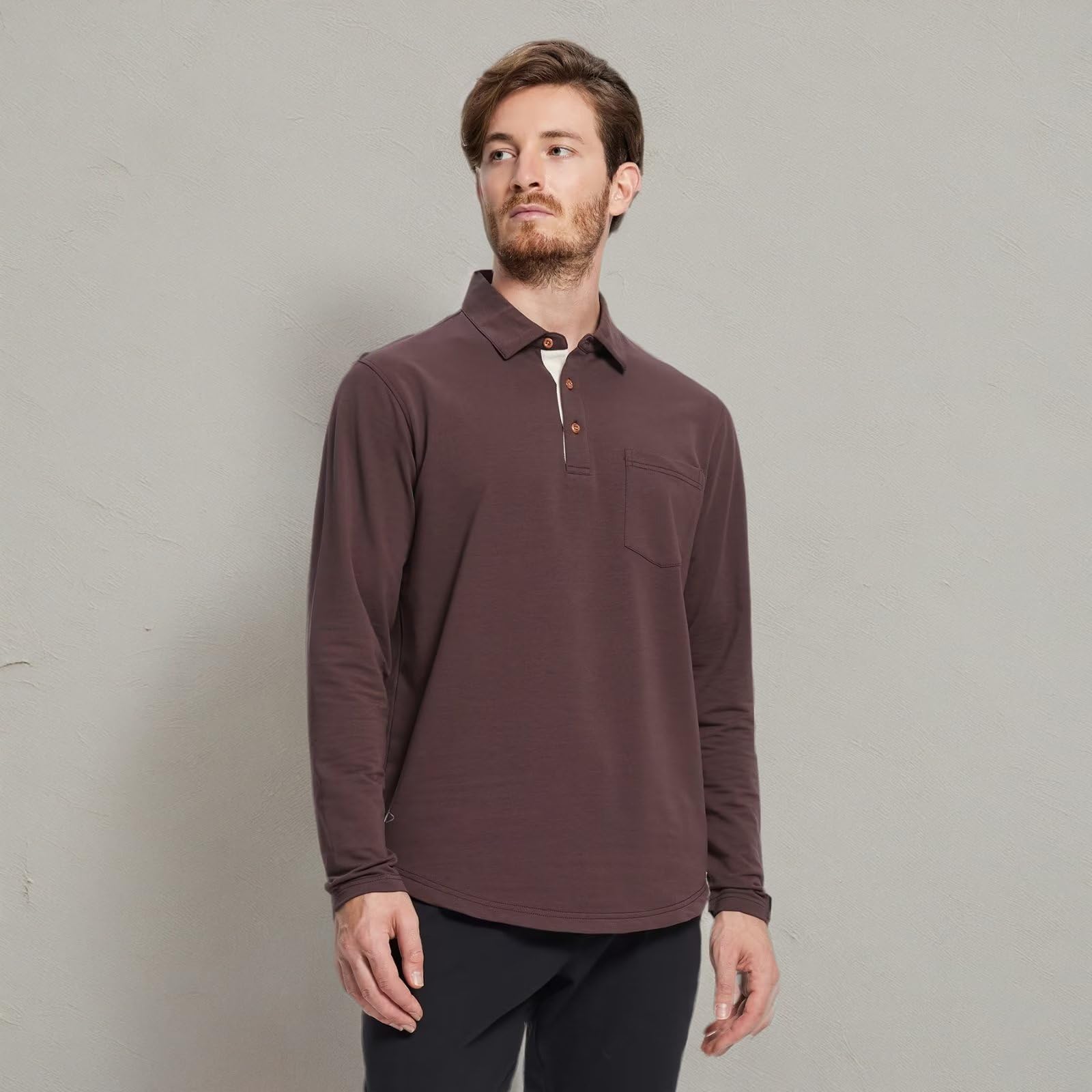 Men's Casual Cotton Blend Polo Shirts - Long & Short Sleeve with Pocket | Solid Color Drop Cut Collar Shirts for Work, Golf & Everyday Wear
