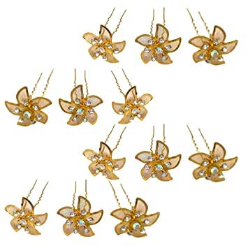 Elegant Bridal Flower Hair Accessories for Women - Set of 10 Gold Hair Pins for Weddings, Prom, and Special Occasions | My E Shop