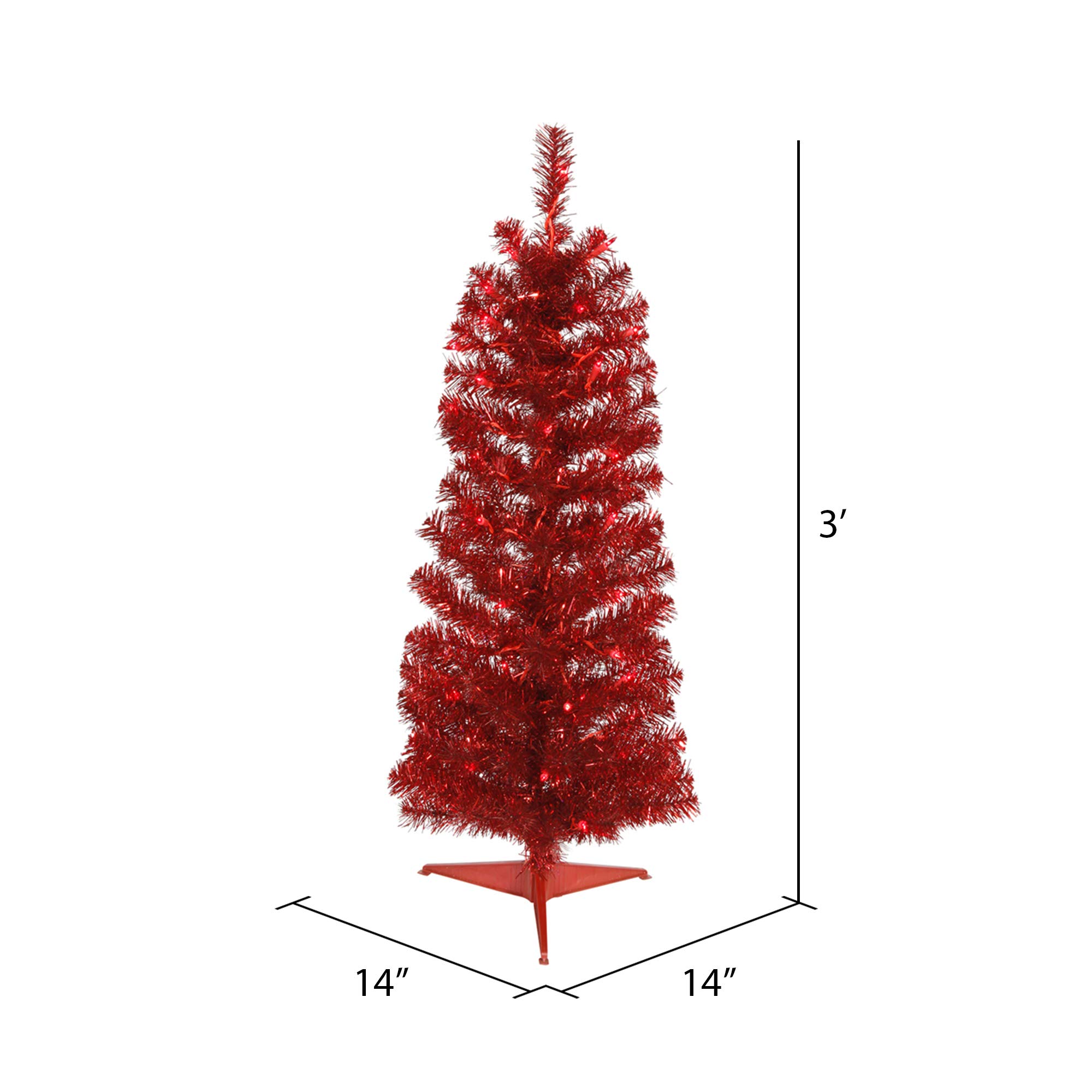Vickerman 3ft Red Pencil Artificial Christmas Tree with LED Lights - Pre-Lit Faux Holiday Tree for Indoor Christmas Decor - Perfect for Living Room, Office & Holiday Party Decoration