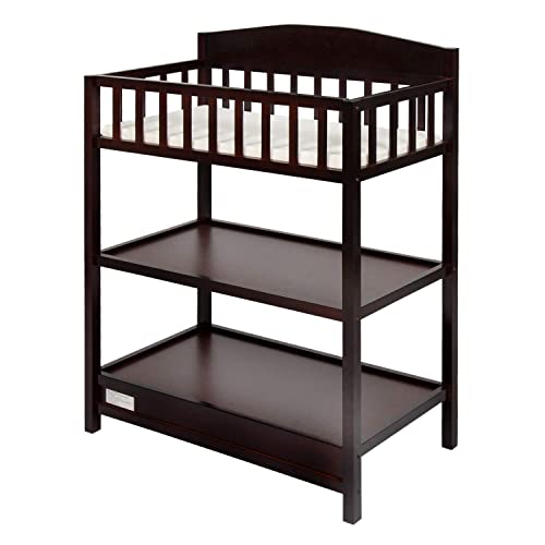 Baby Changing Table with Storage, Change Pad & Safety Rails - Sturdy Nursery Diaper Changing Station for Newborns & Toddlers - Perfect for Diaper Changes, Nursing, Bonding & Organization (Brown) - Ideal for Daycare, Nursery & Home Use