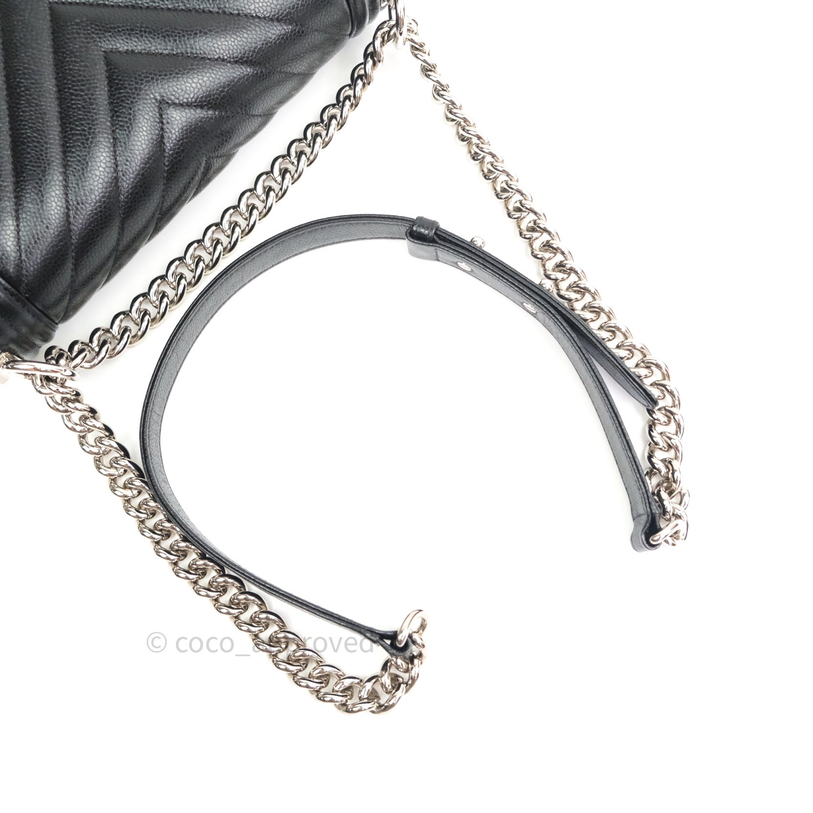 Chanel Boy Chevron Medium Black Caviar Leather Bag with Silver Hardware - Luxury Crossbody Purse for Women, Perfect for Date Night & Evening Events