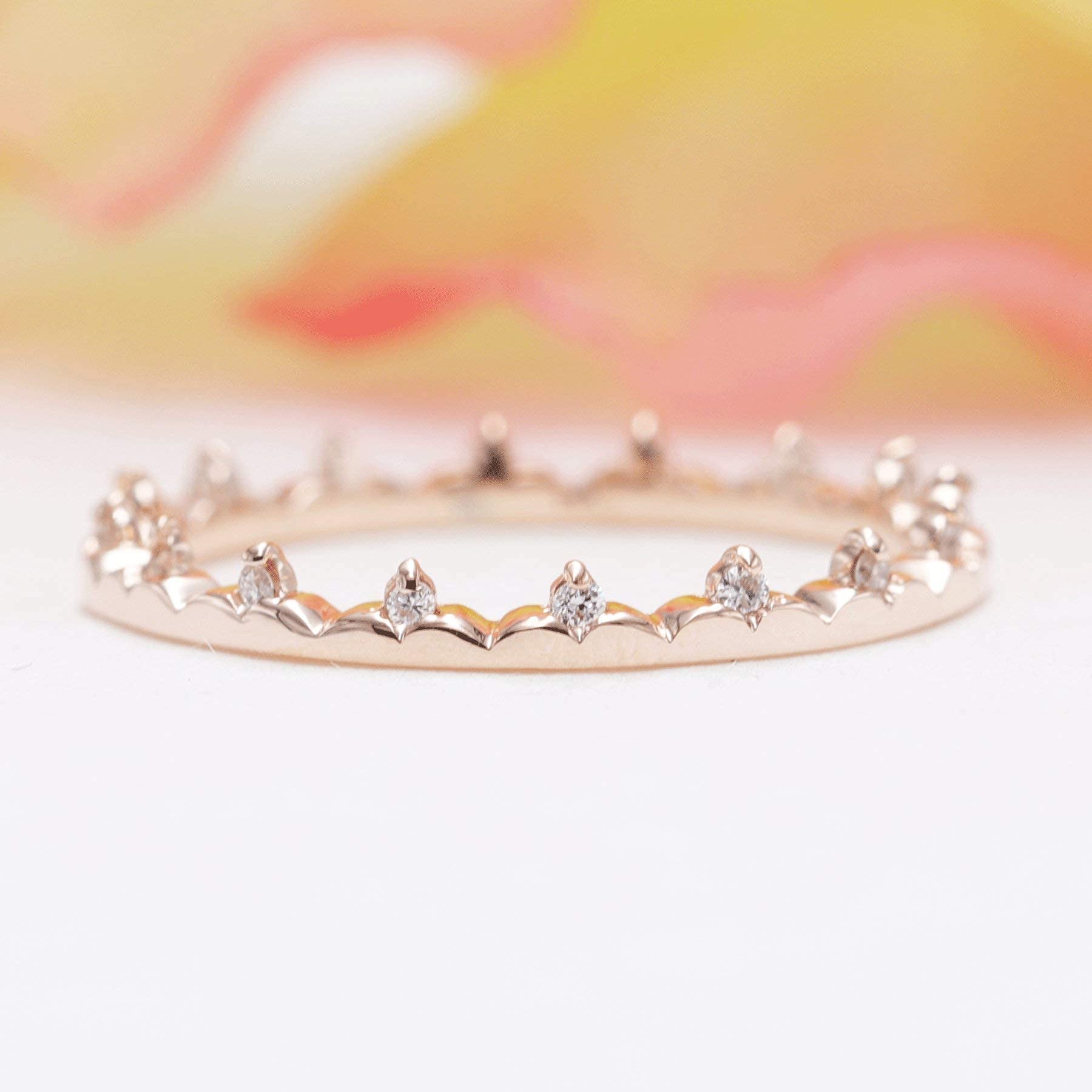 14K Gold Diamond Crown Ring for Women - Princess Tiara Wedding Band, Stackable Queen Bridal Ring, Elegant Jewelry Gift for Her | Perfect for Engagement, Anniversary, and Special Occasions