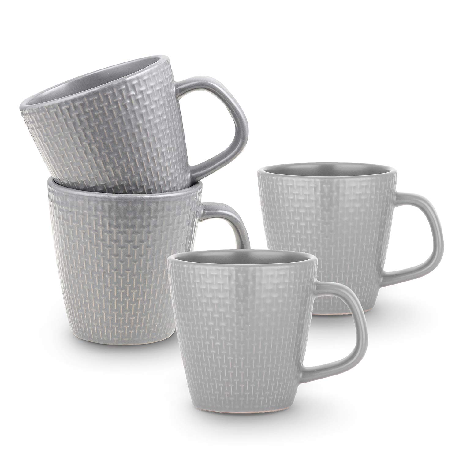 Stone Lain Abigael Weave Stoneware Dish Set - 4 Gray Coffee Mugs for Home, Kitchen & Office | Durable Ceramic Cups for Tea, Coffee & Hot Beverages