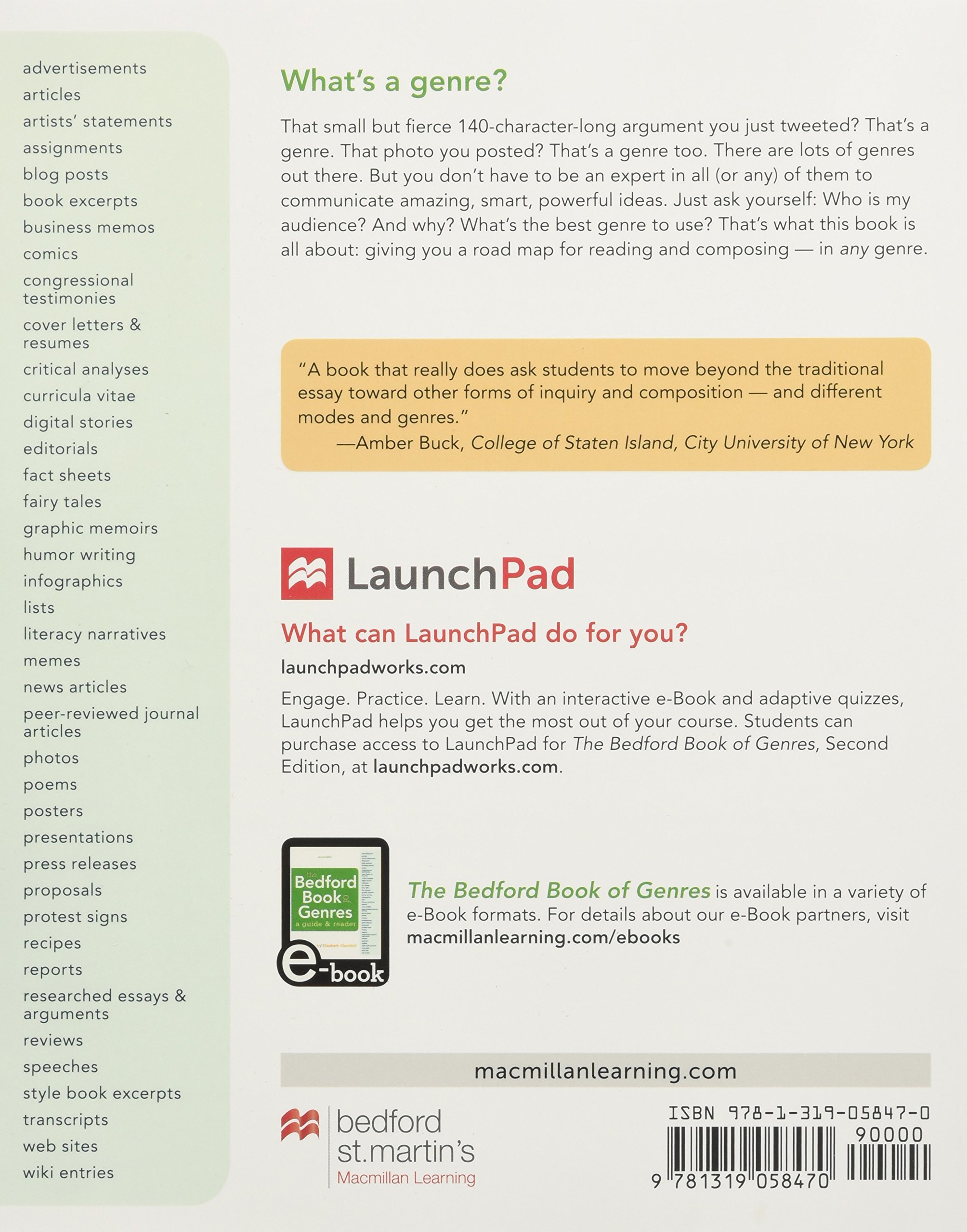 The Bedford Book of Genres: Comprehensive Guide & Reader for College Writing Courses - Perfect for English Composition, Creative Writing & Academic Studies