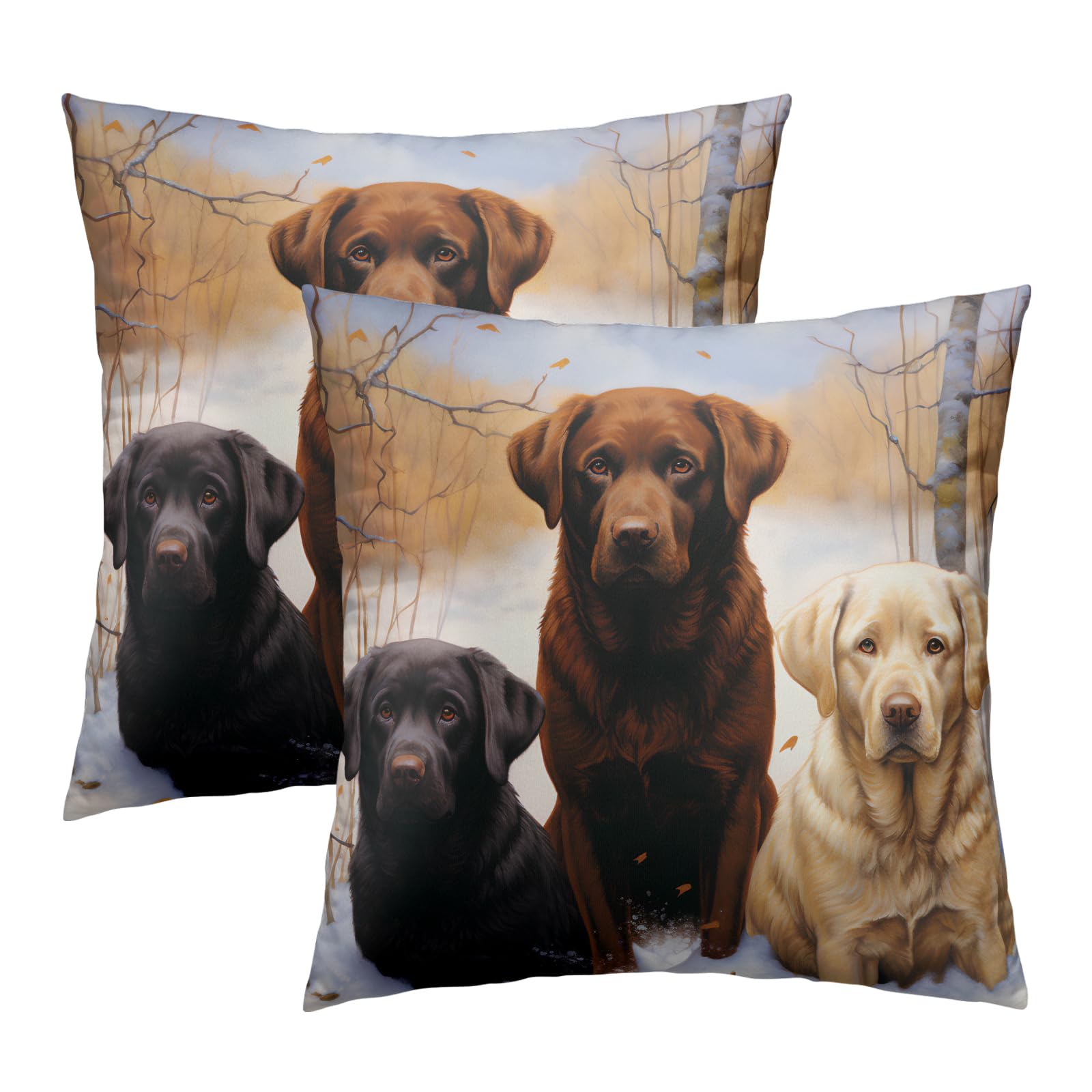 2 Pack Labrador Retriever Throw Pillow Covers - 18x18 Inch Soft Cotton Dog Pillow Cases with Black, White & Brown Dog Patterns, Perfect for Sofa, Bed & Home Decor - Cute Pet Lover Gift Idea for Dog Owners
