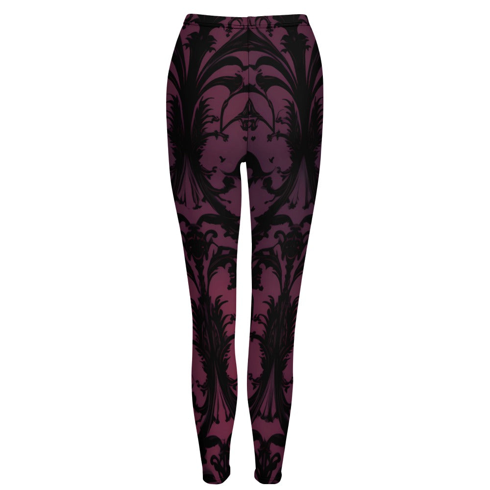 Gothic Purple and Black Pattern Leggings for Women - Stylish Gothic Print Yoga Pants for Workout, Halloween Costume, or Alternative Fashion