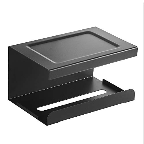Stainless Steel Black Toilet Paper Holder - Wall Mounted Bathroom Tissue Roll Dispenser with Phone Shelf | Perfect for Kitchen, Bathroom & Home Organization