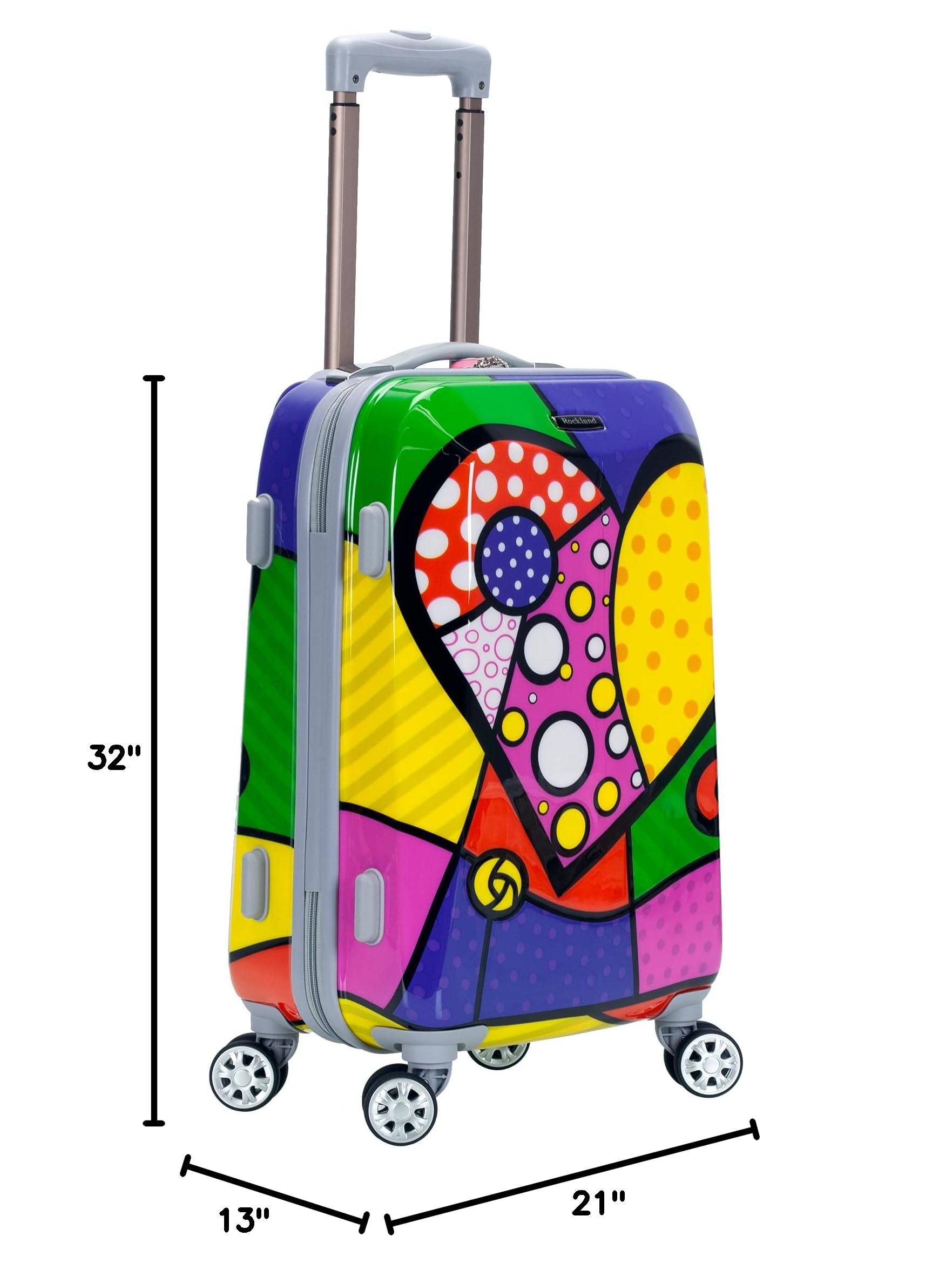 Rockland Departure Hardside Spinner Wheel Luggage Set - 2-Piece (20/28 Inch) Heart Design, Lightweight Durable Suitcase for Travel, Business Trips & Weekend Getaways