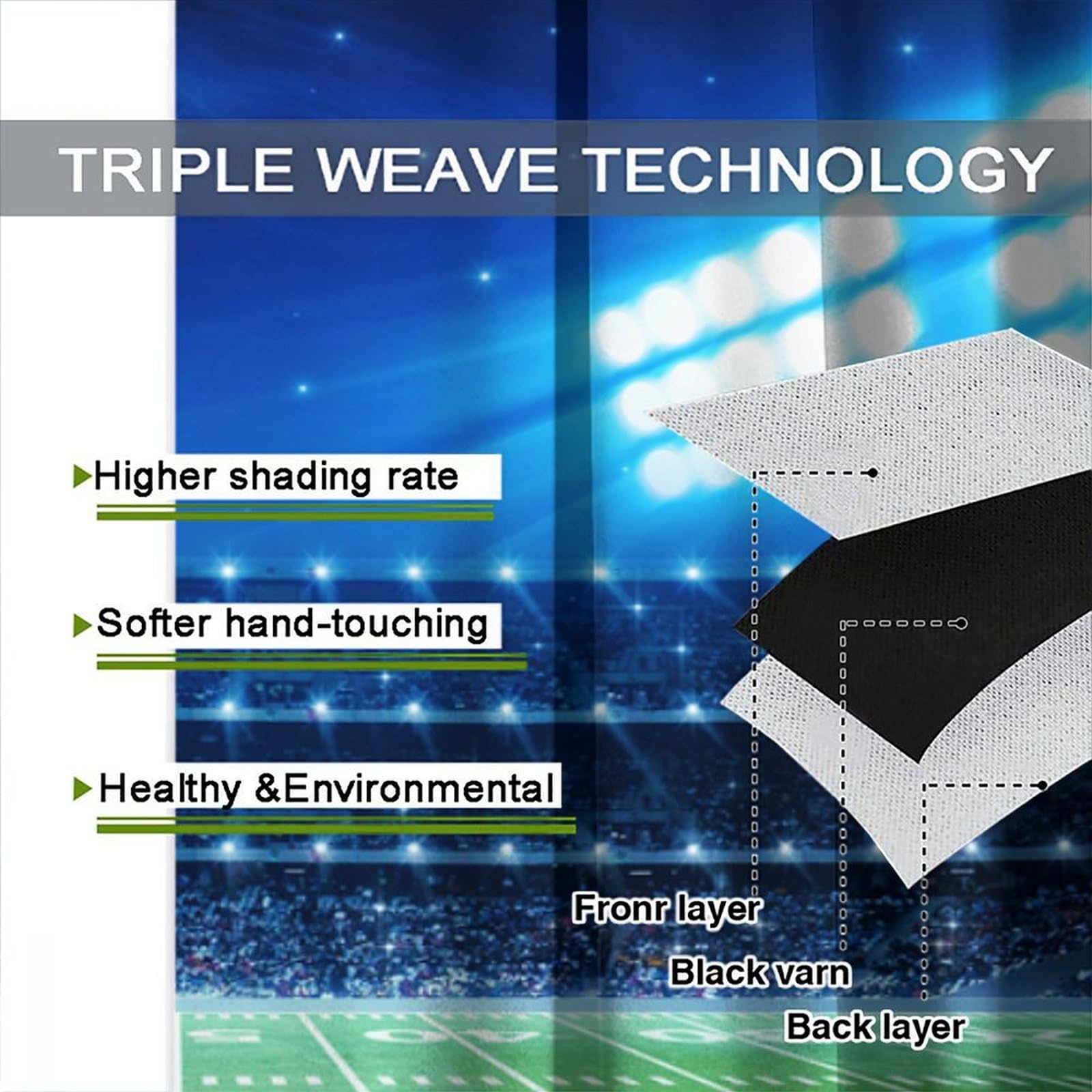 Soccer Field Stadium Arena Blackout Curtains - 2 Panels Set 63x72 Inch with Rod Pocket, Football Sports Themed Window Treatments for Bedroom, Living Room & Home Decor | Perfect for Game Nights, Sports Themed Rooms & Fan Cave Decorations